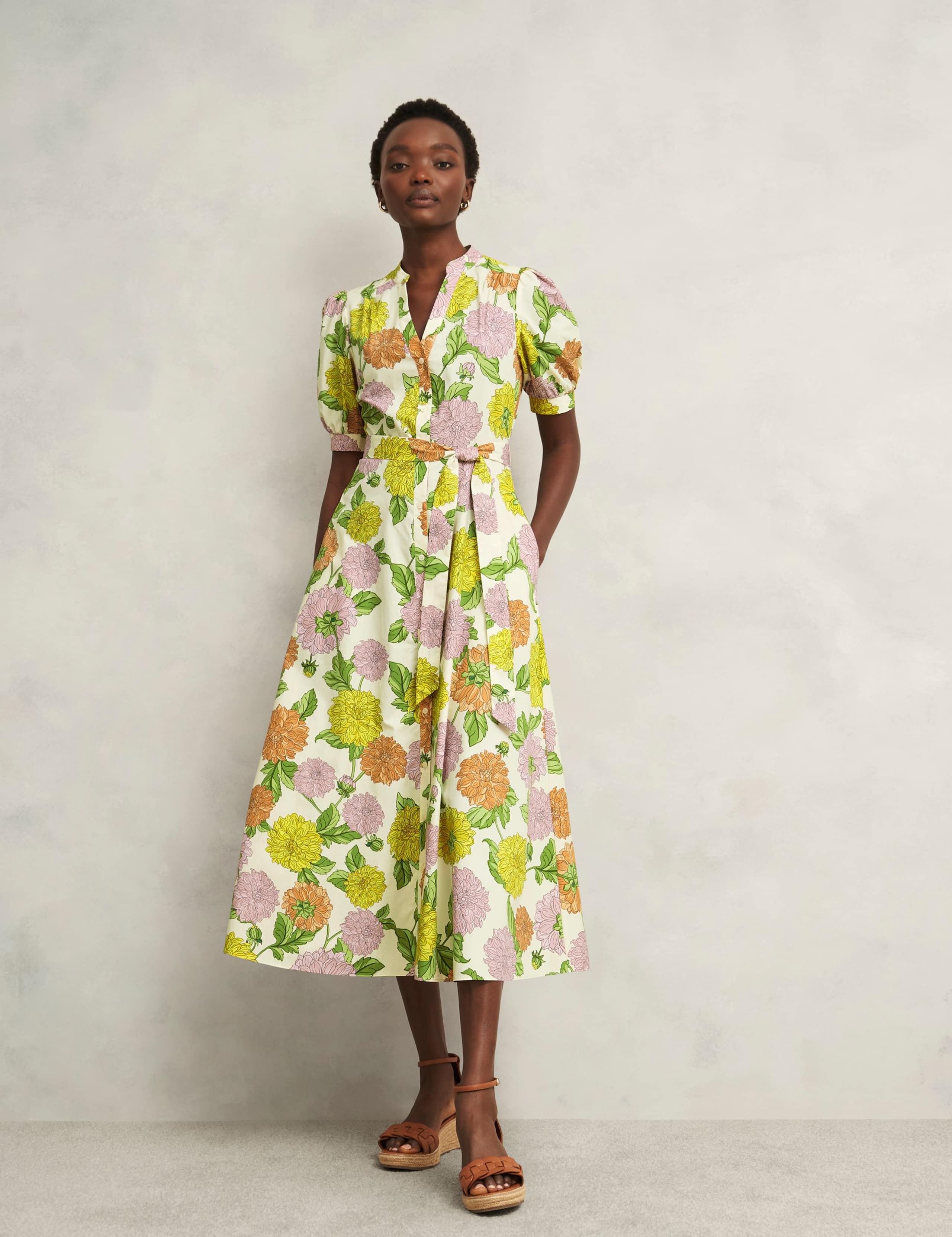 Pure Cotton Floral Notch Neck Skater Dress