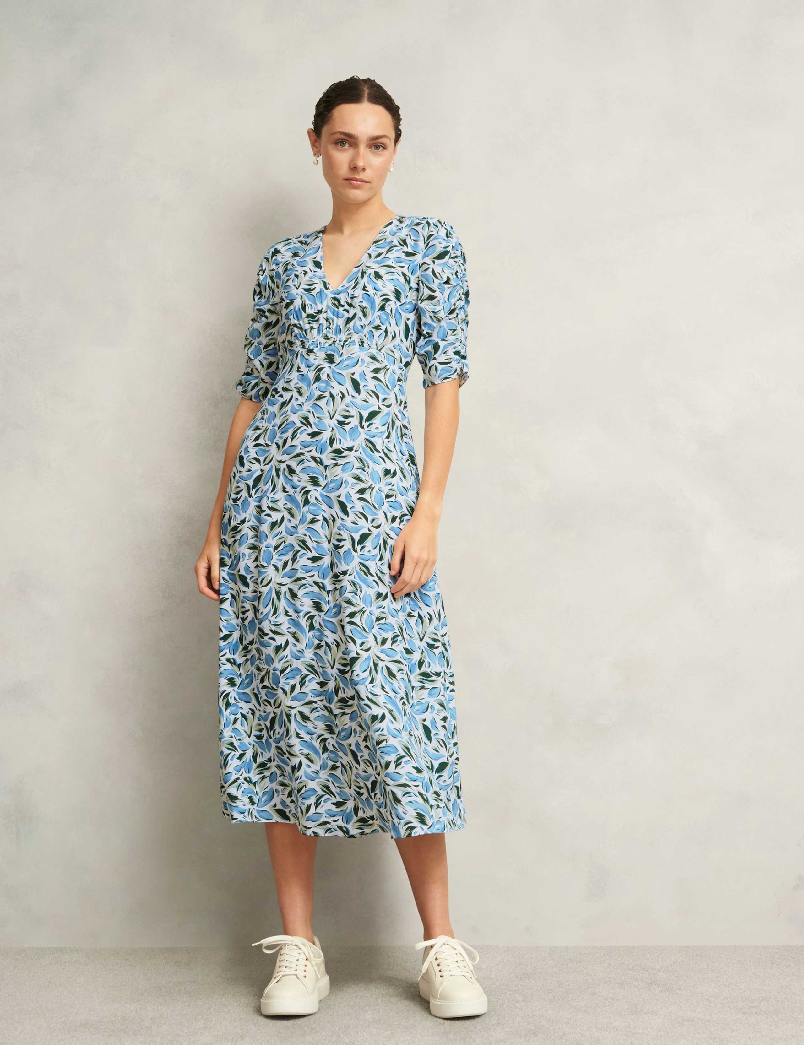 Floral V-Neck Midi Tea Dress