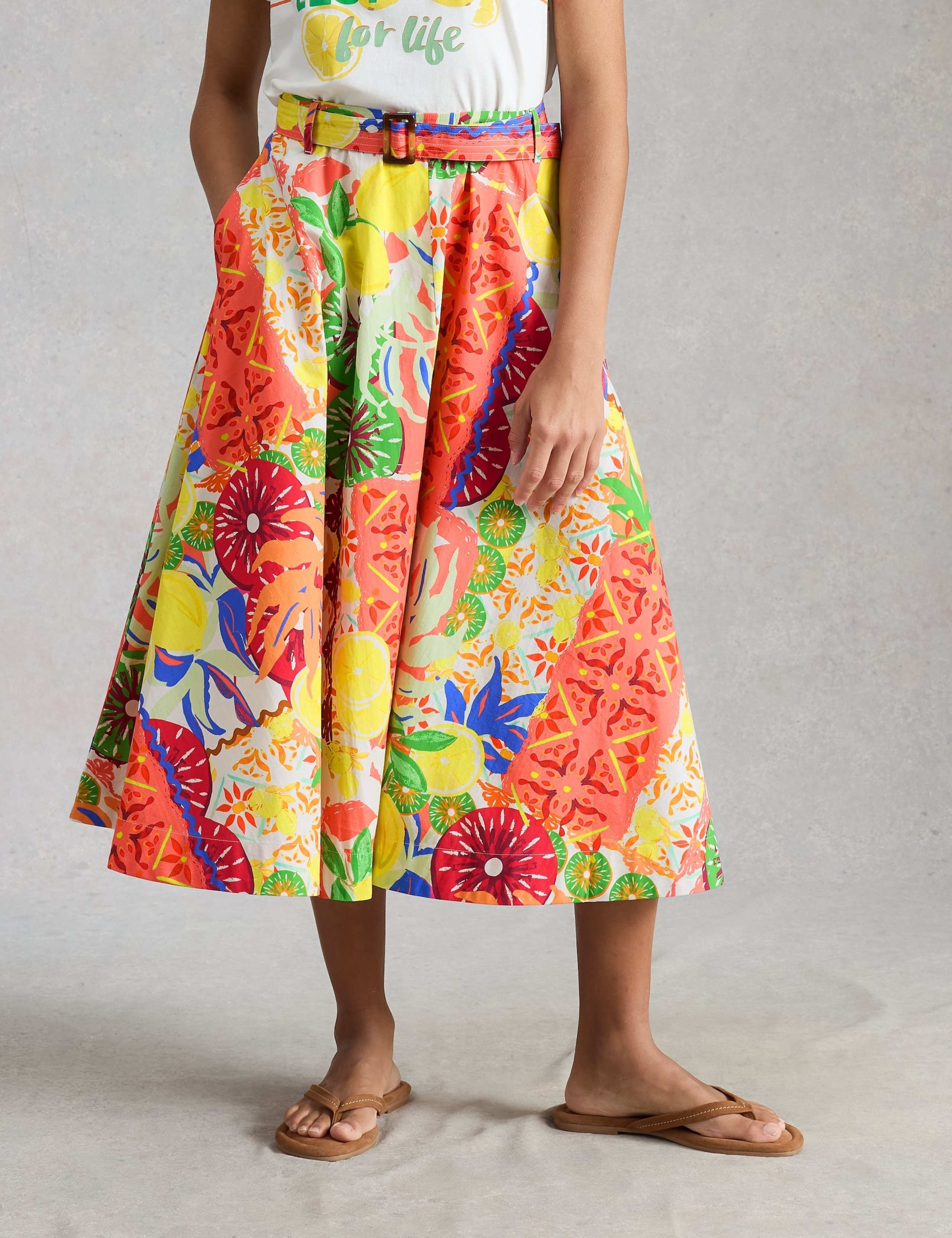 Pure Cotton Printed Midi A-Line Skirt