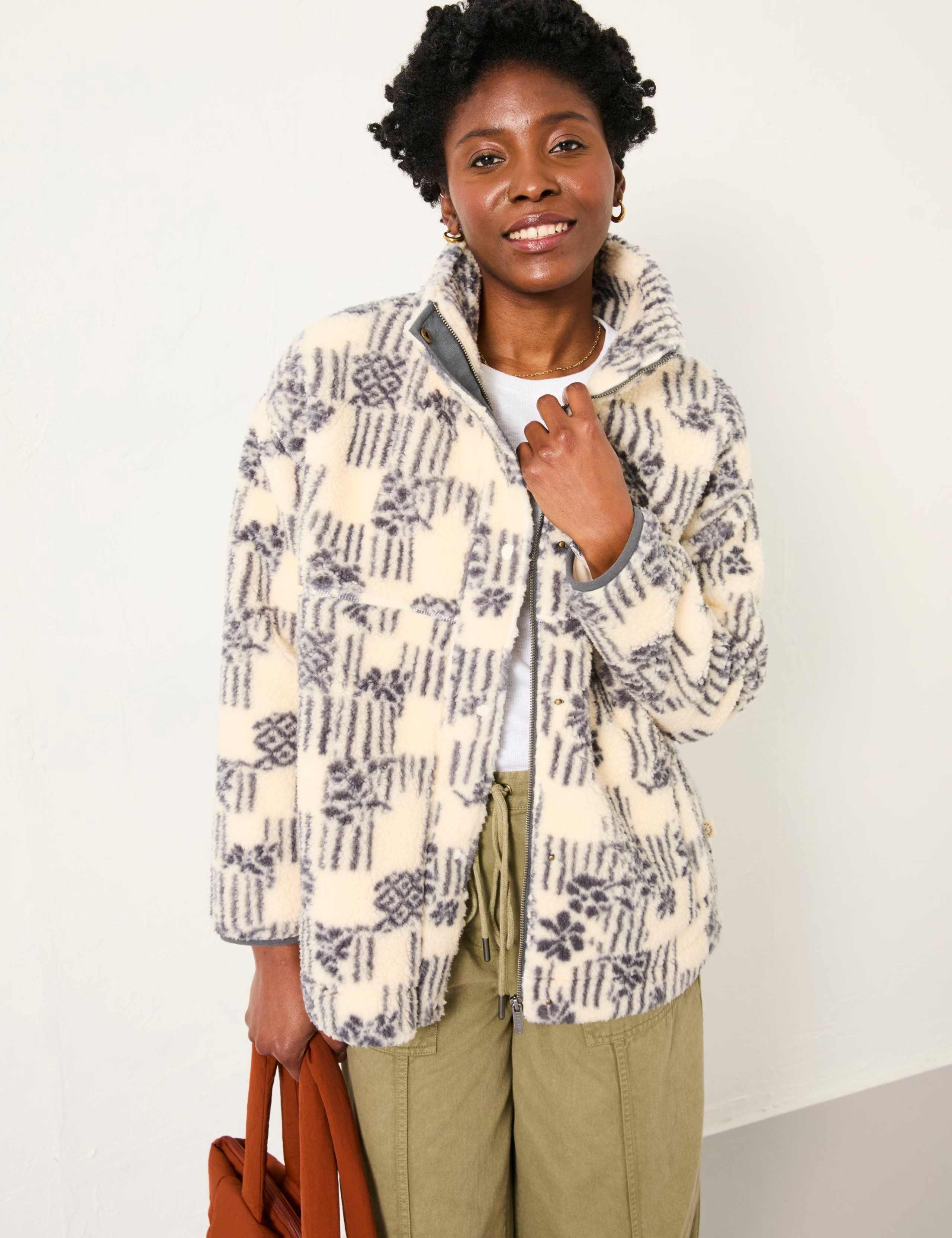 Zip Up Printed Funnel Neck Fleece