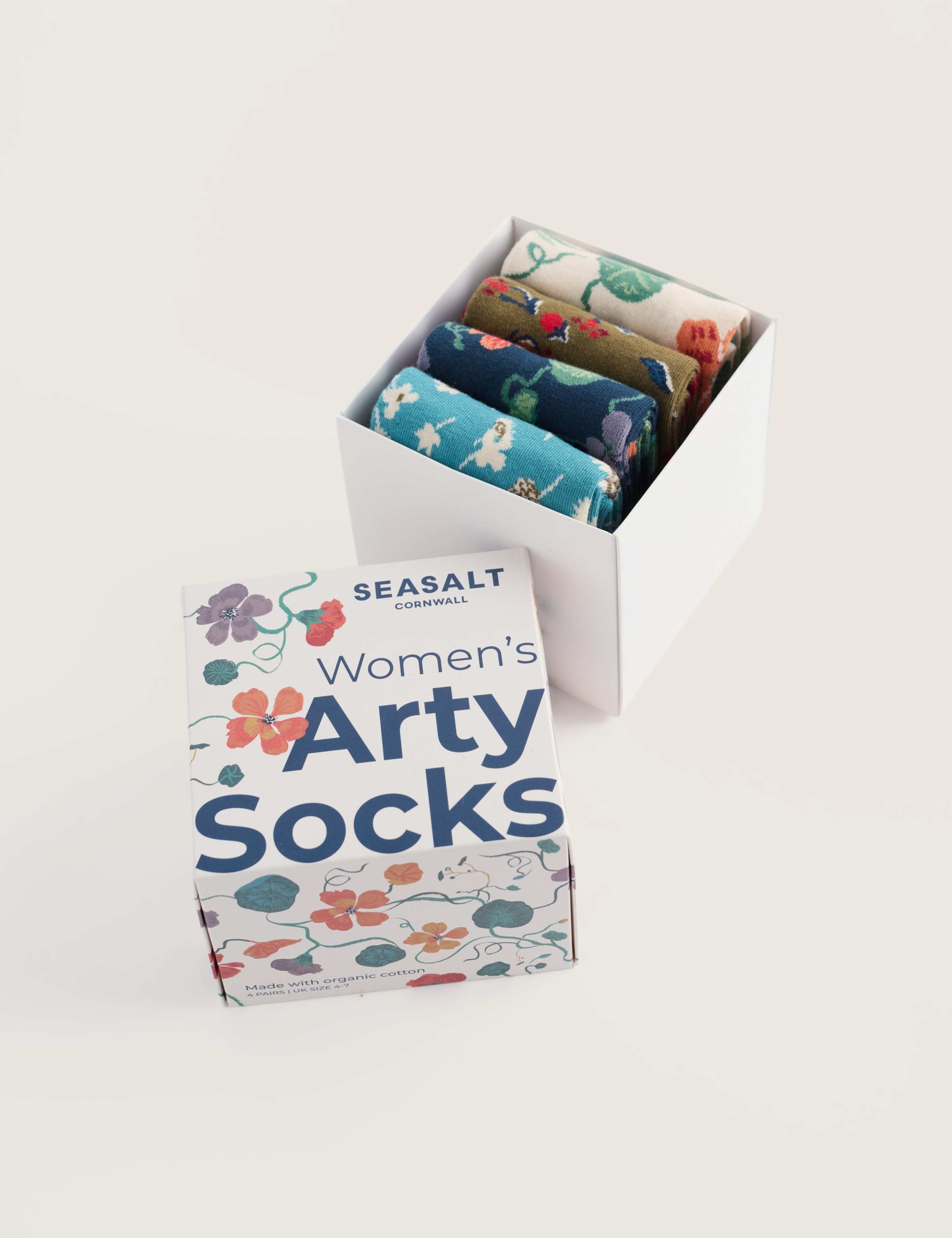4 Pack Cotton Rich Floral Ankle High Socks