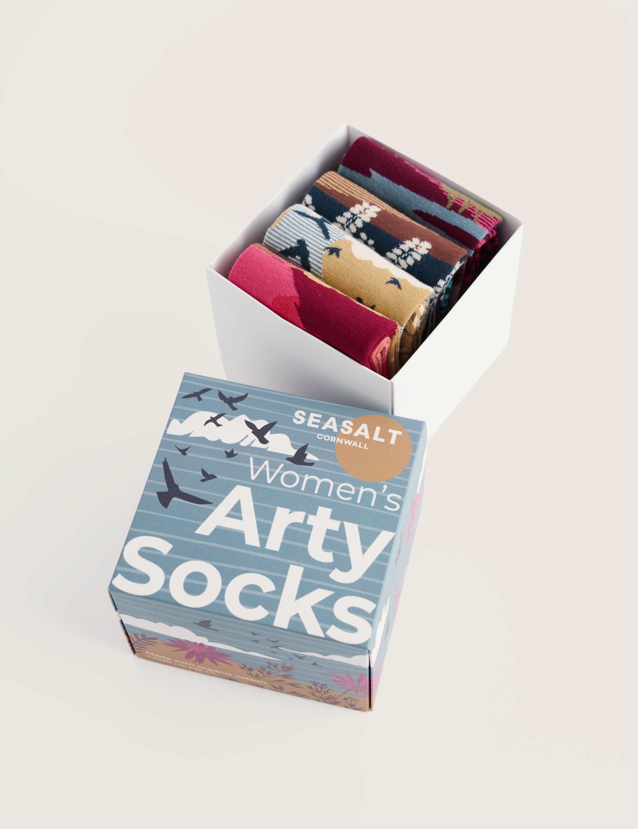 4 Pack Cotton Rich Scenic Ankle High Socks