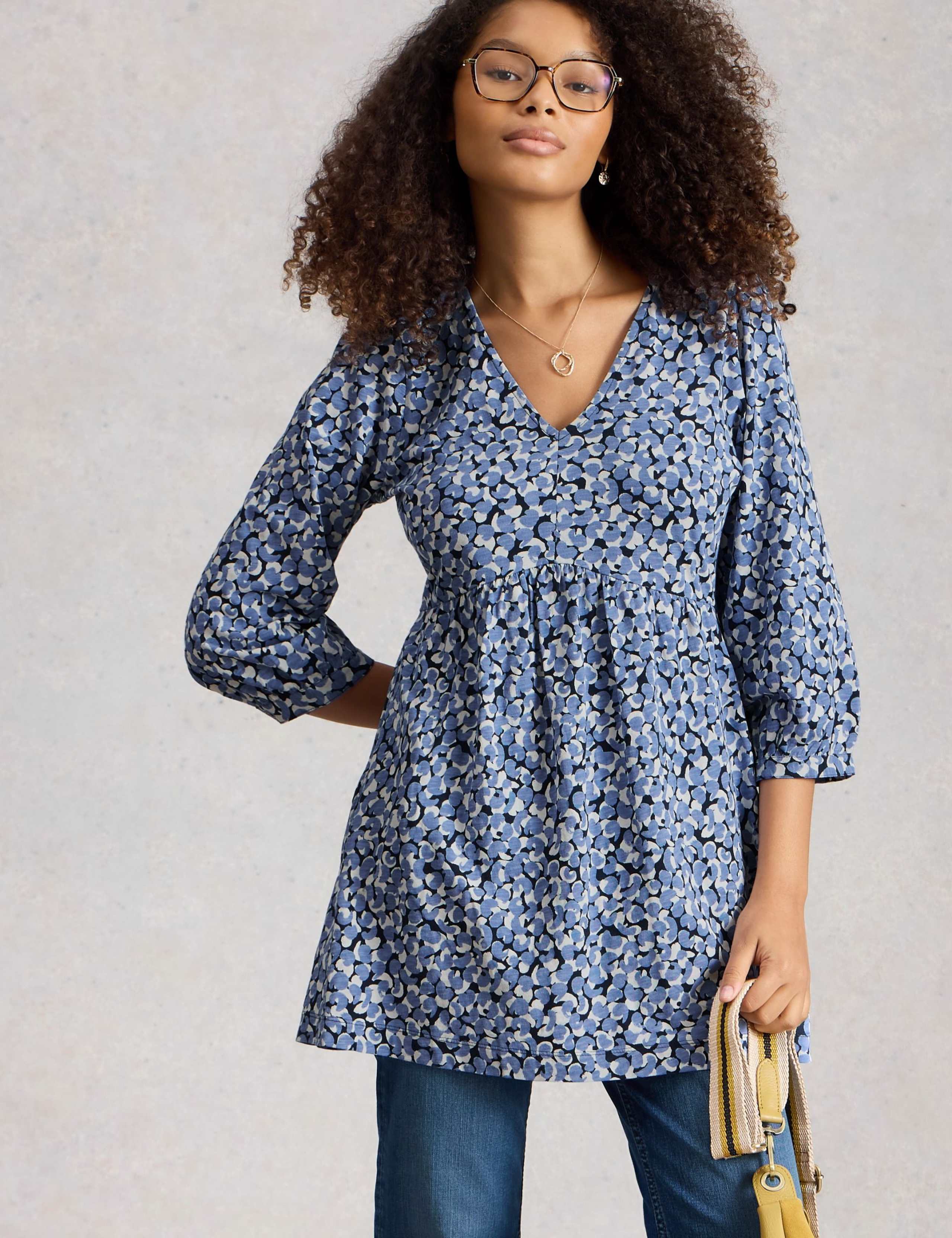Pure Cotton Printed V-Neck Tunic