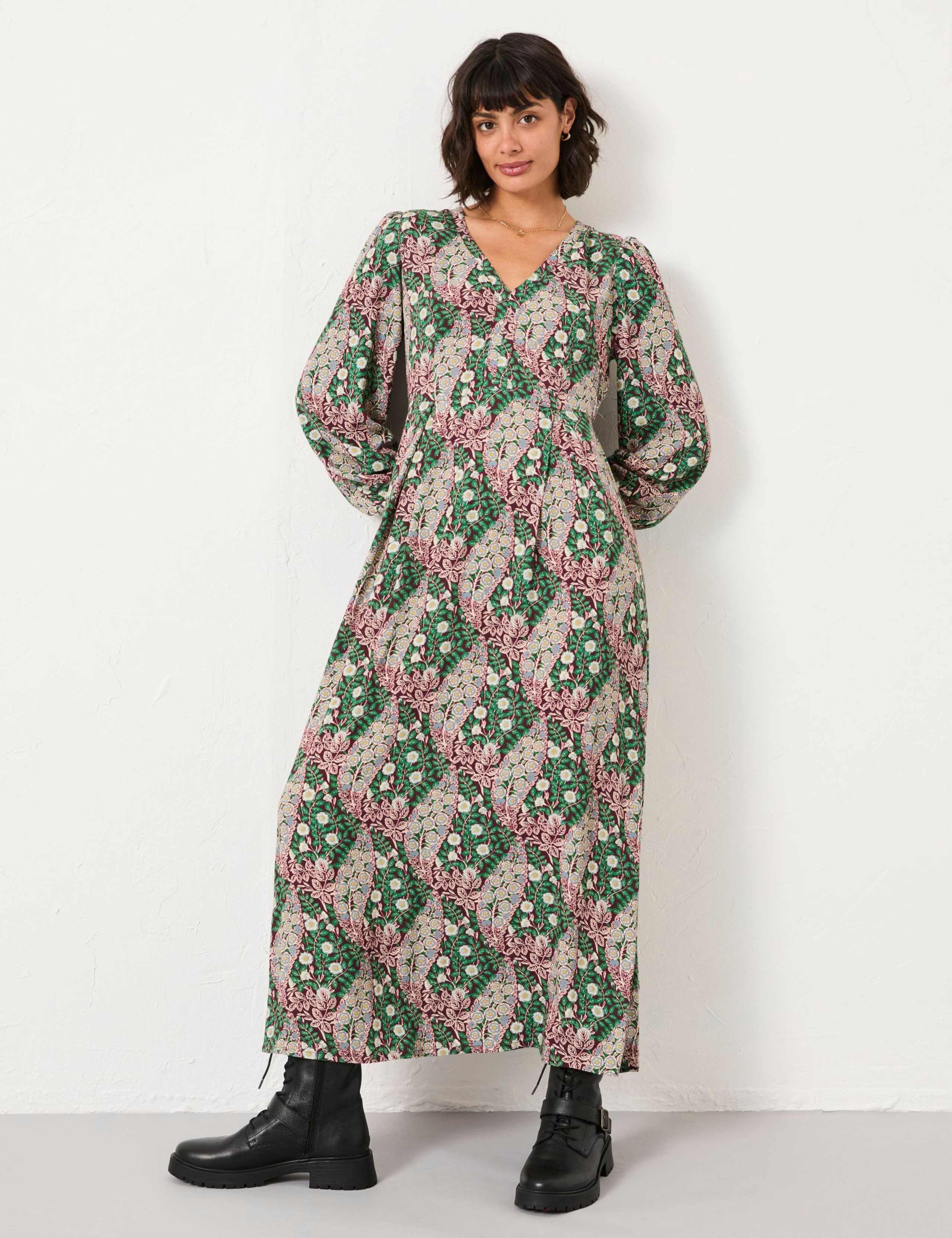 Floral V-Neck Midi Tea Dress