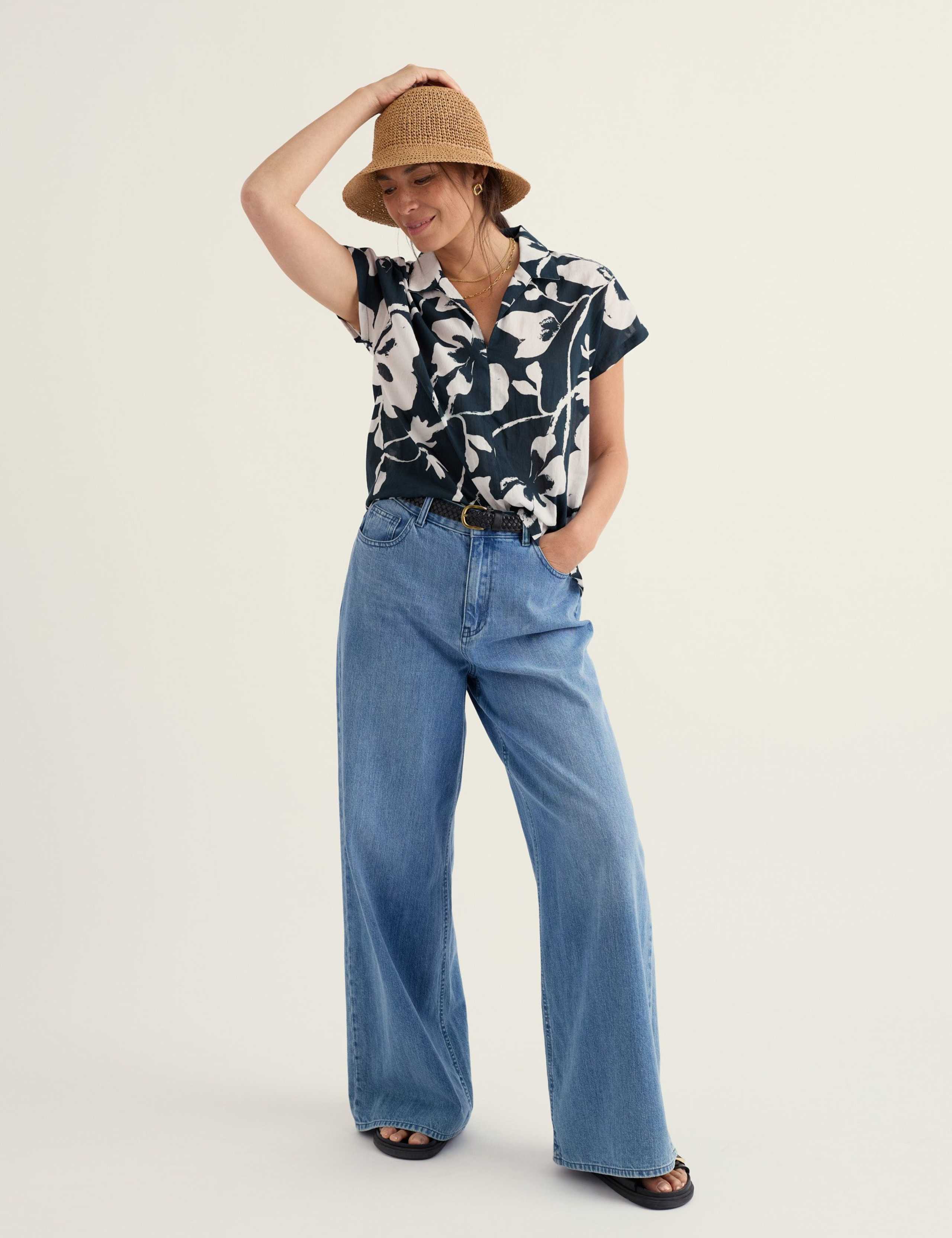 Pure Cotton Floral Popover Top