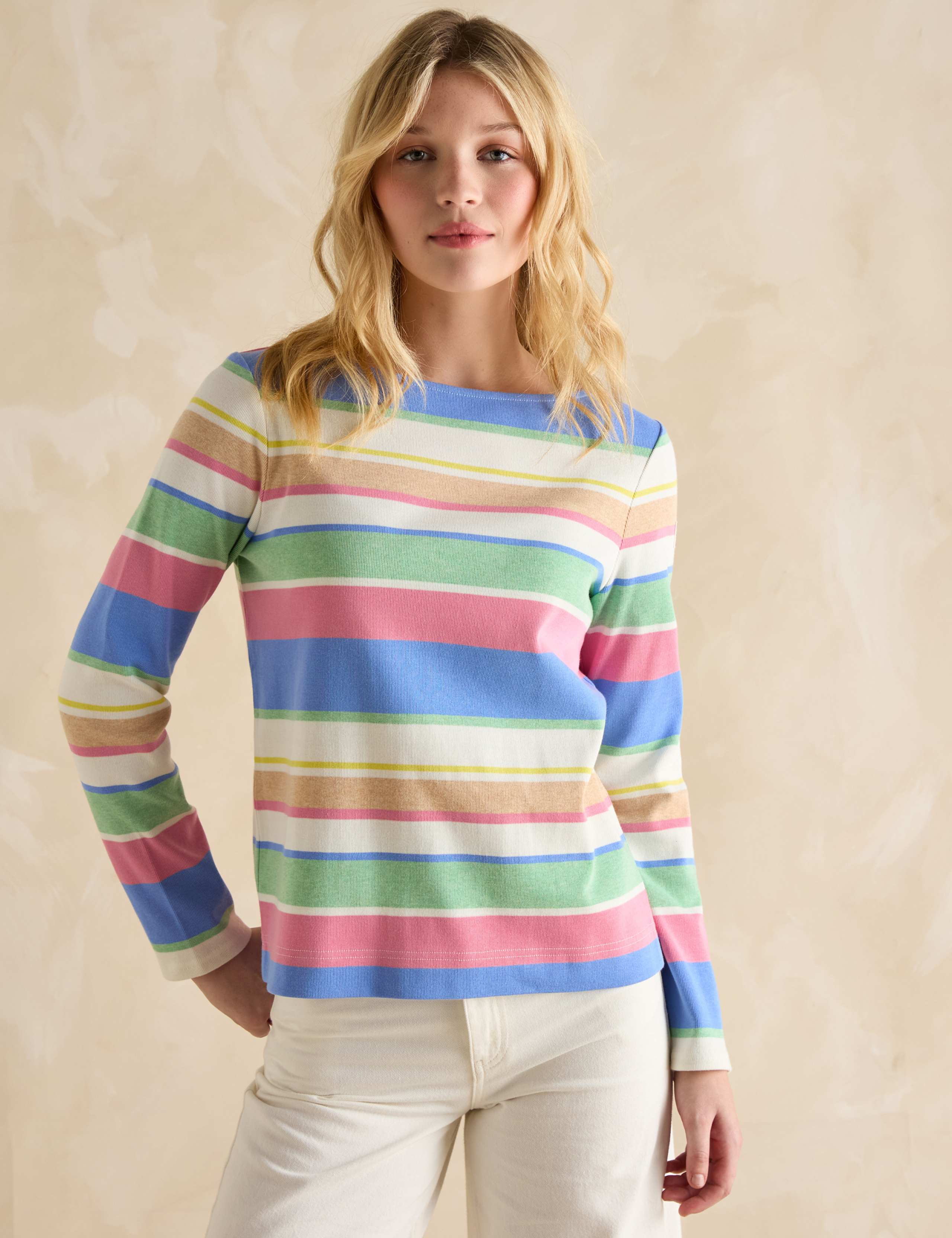Pure Cotton Jersey Striped Slash Neck Top