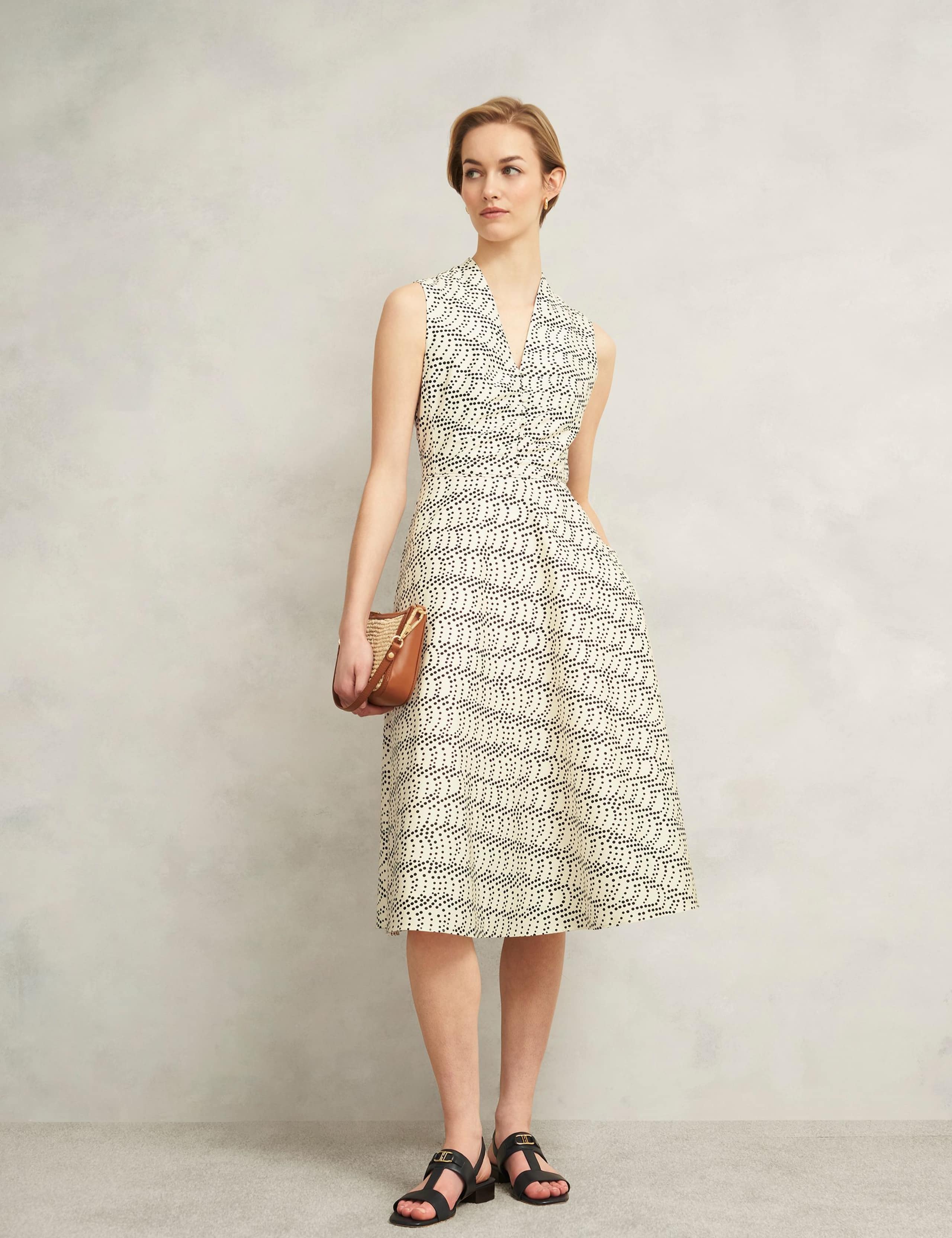 Cotton Rich Polka Dot V-Neck Waisted Dress