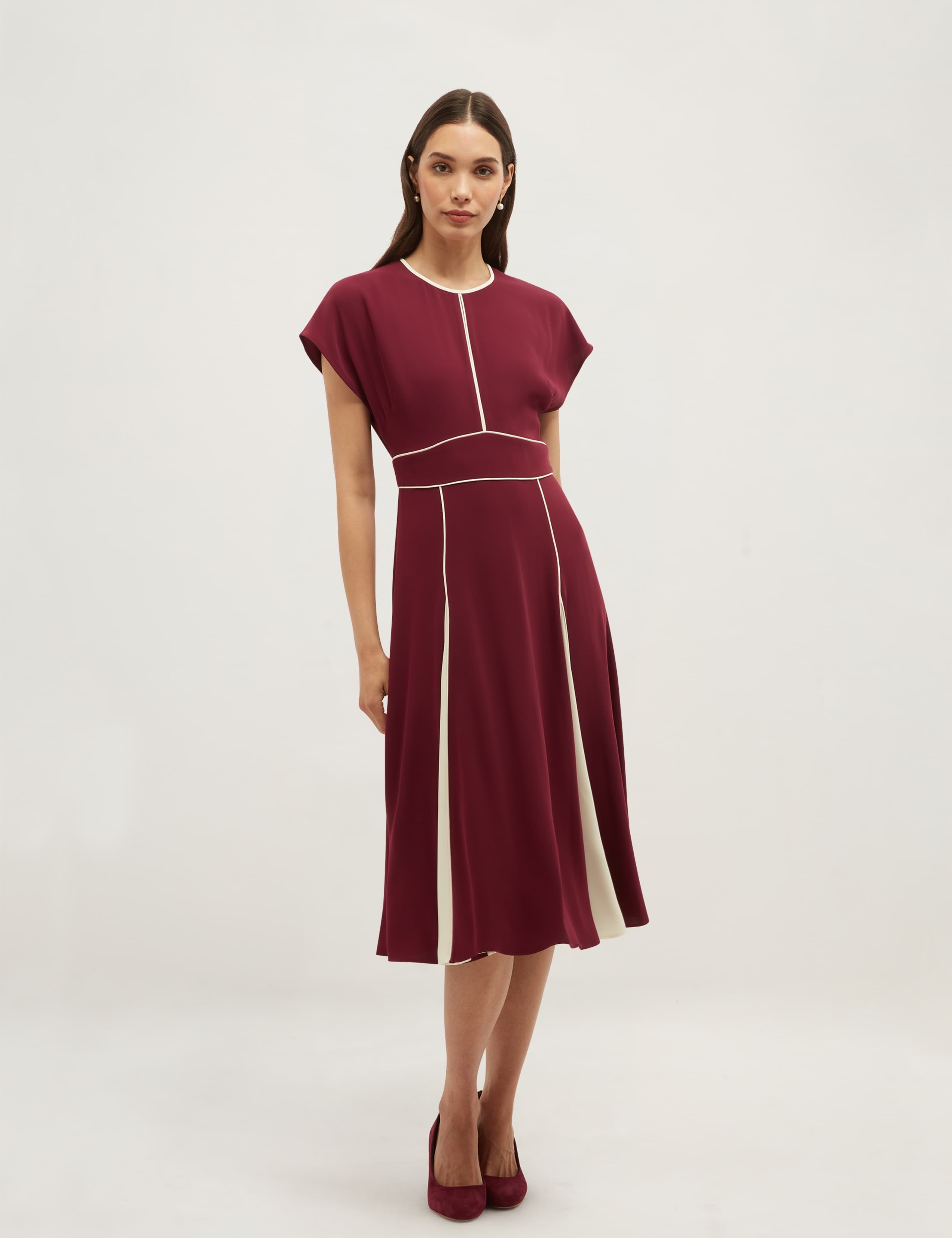 Colour Block Pleated Skater Dress