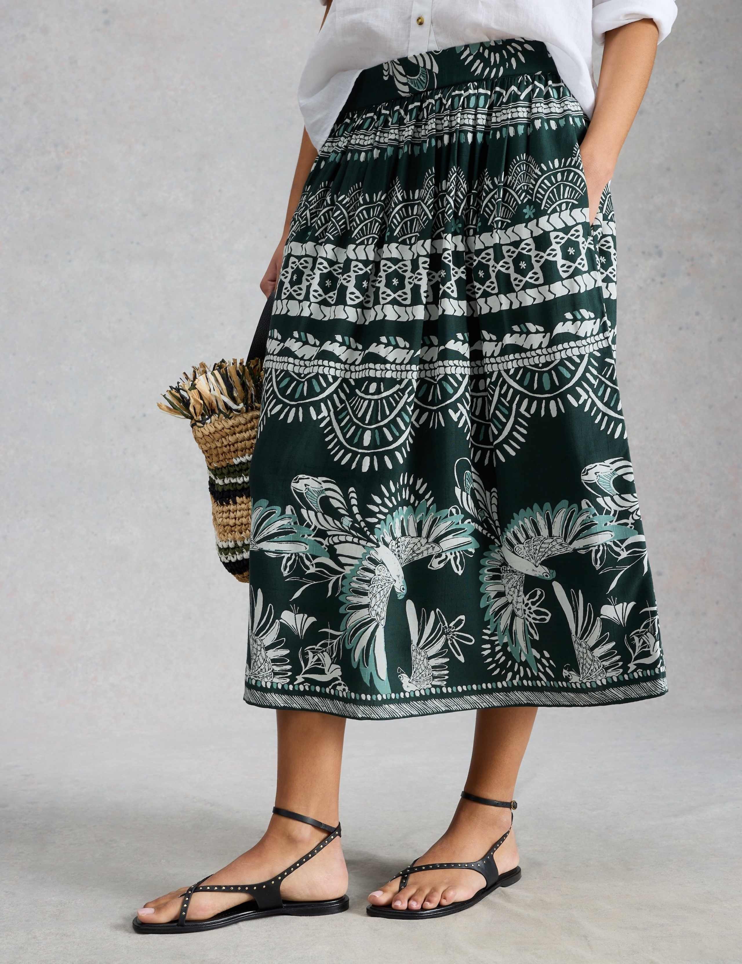 Printed Midi A-Line Skirt
