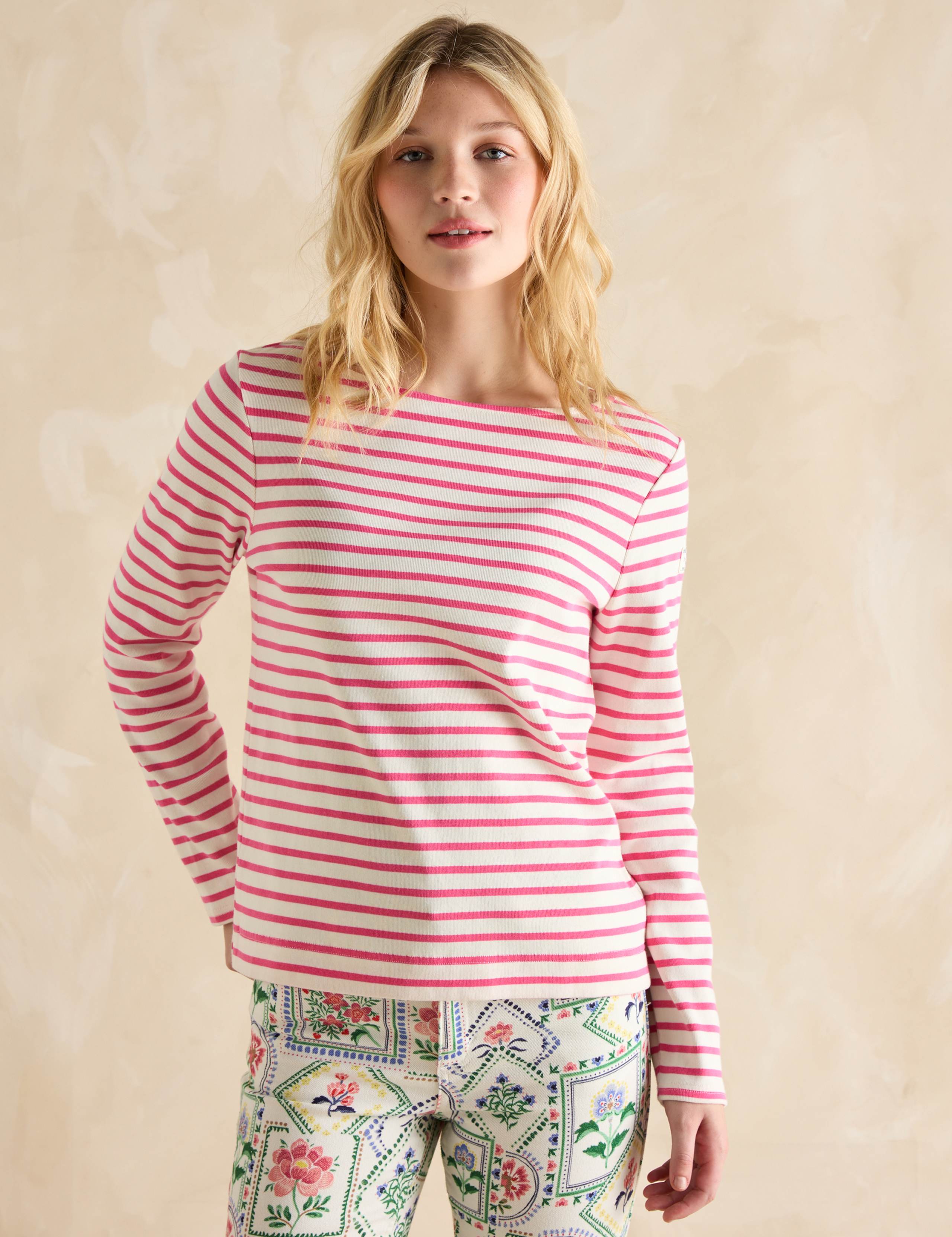 Pure Cotton Striped Slash Neck Top