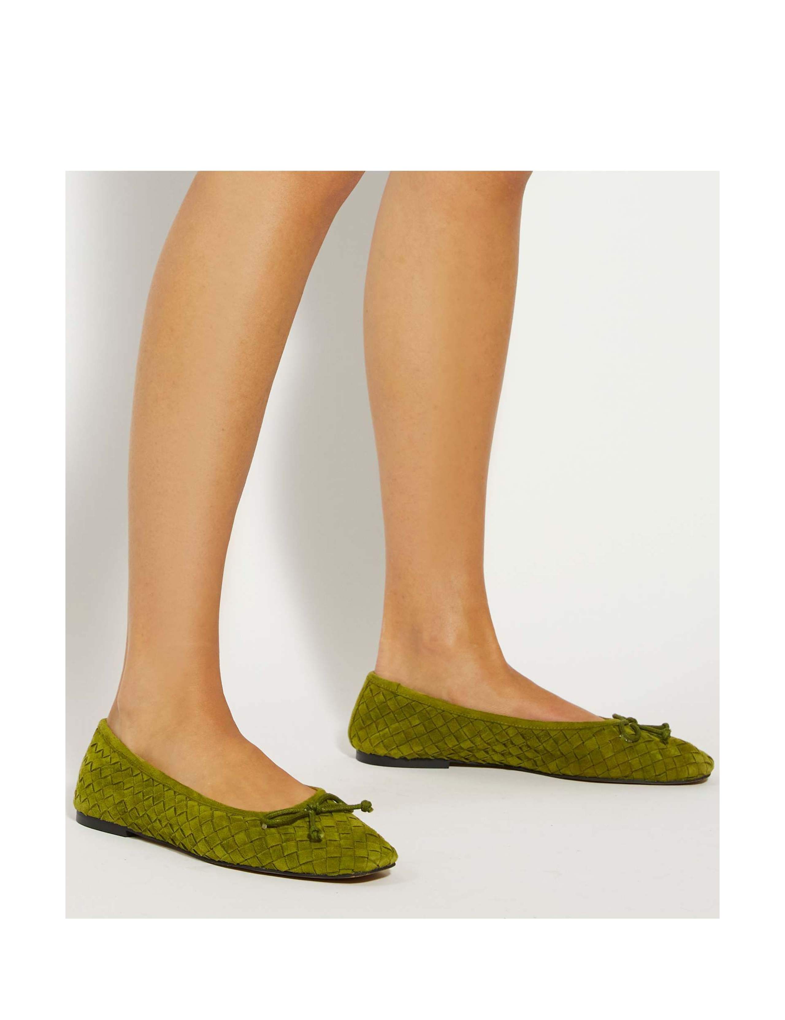 Suede Woven Flat Ballet Pumps