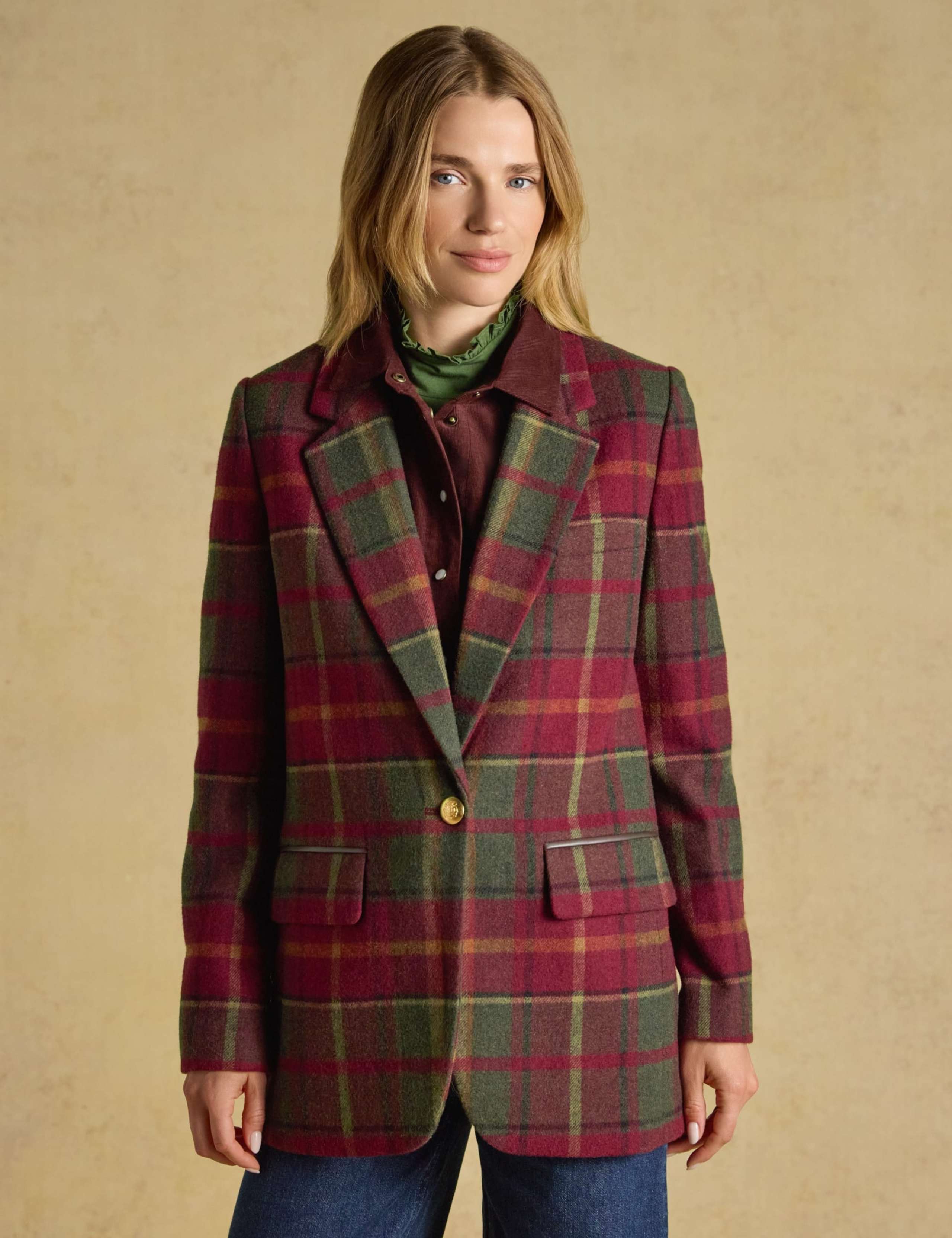 Wool Blend Checked Relaxed Blazer