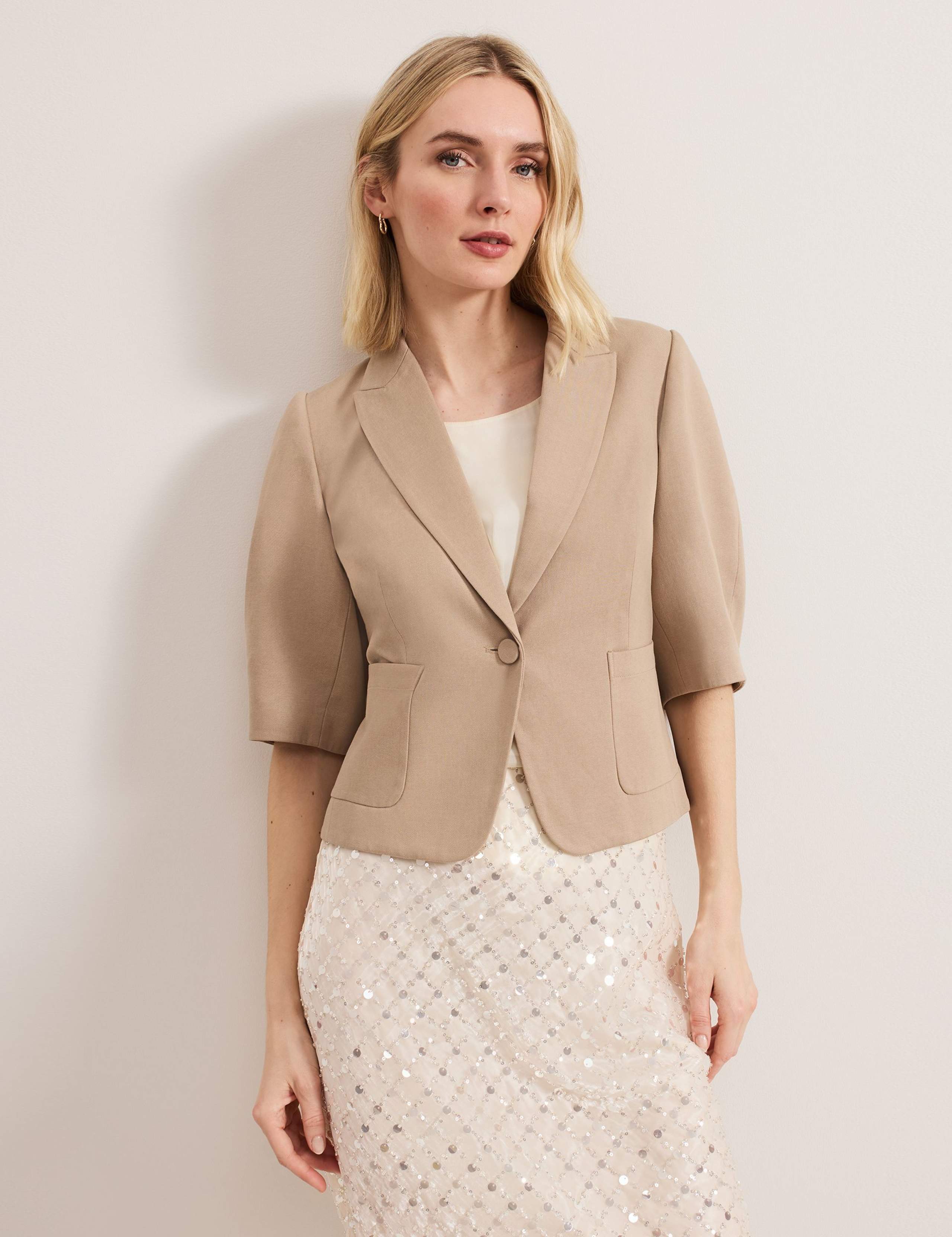Cotton Blend Single Breasted Cropped Blazer