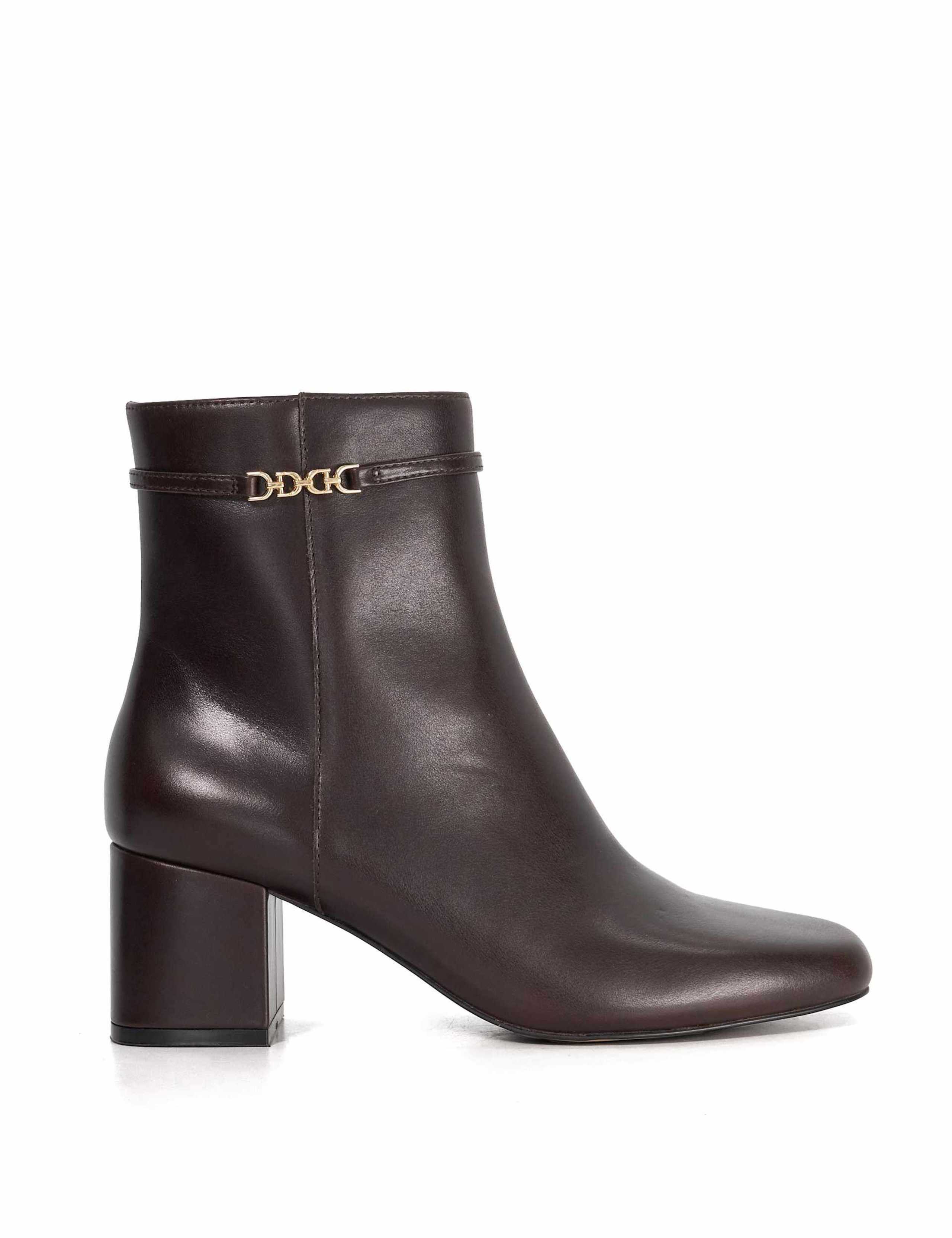 Leather Chain Block Heel Ankle Boots