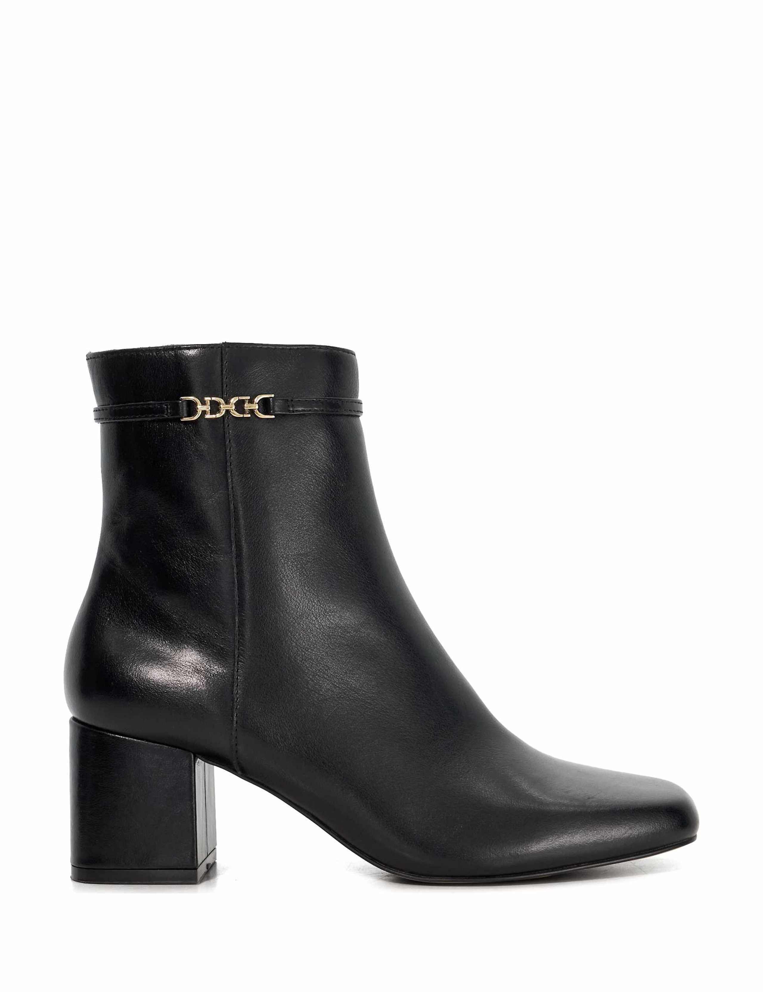 Leather Chain Block Heel Ankle Boots
