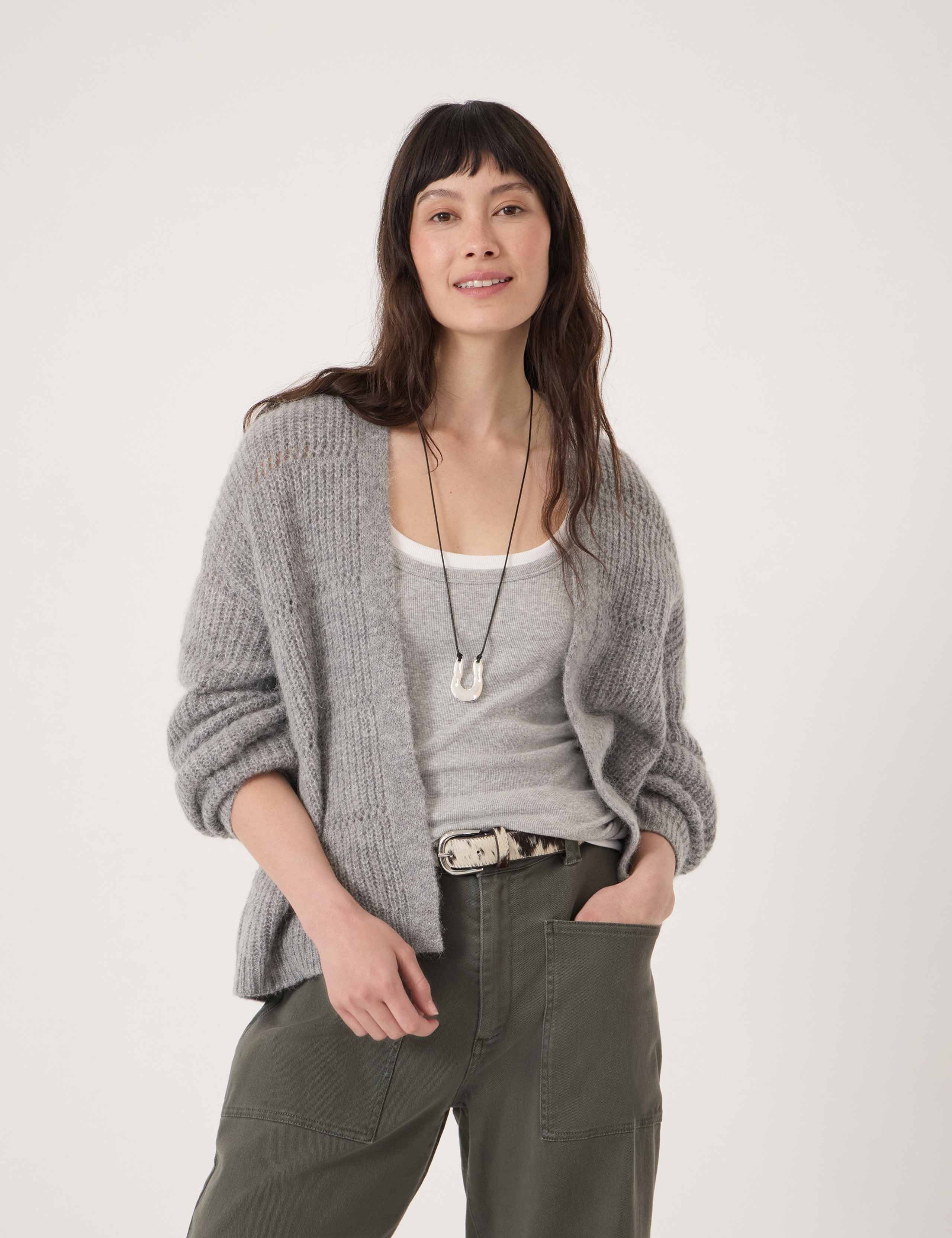 Alpaca Blend Pointelle Relaxed Cardigan