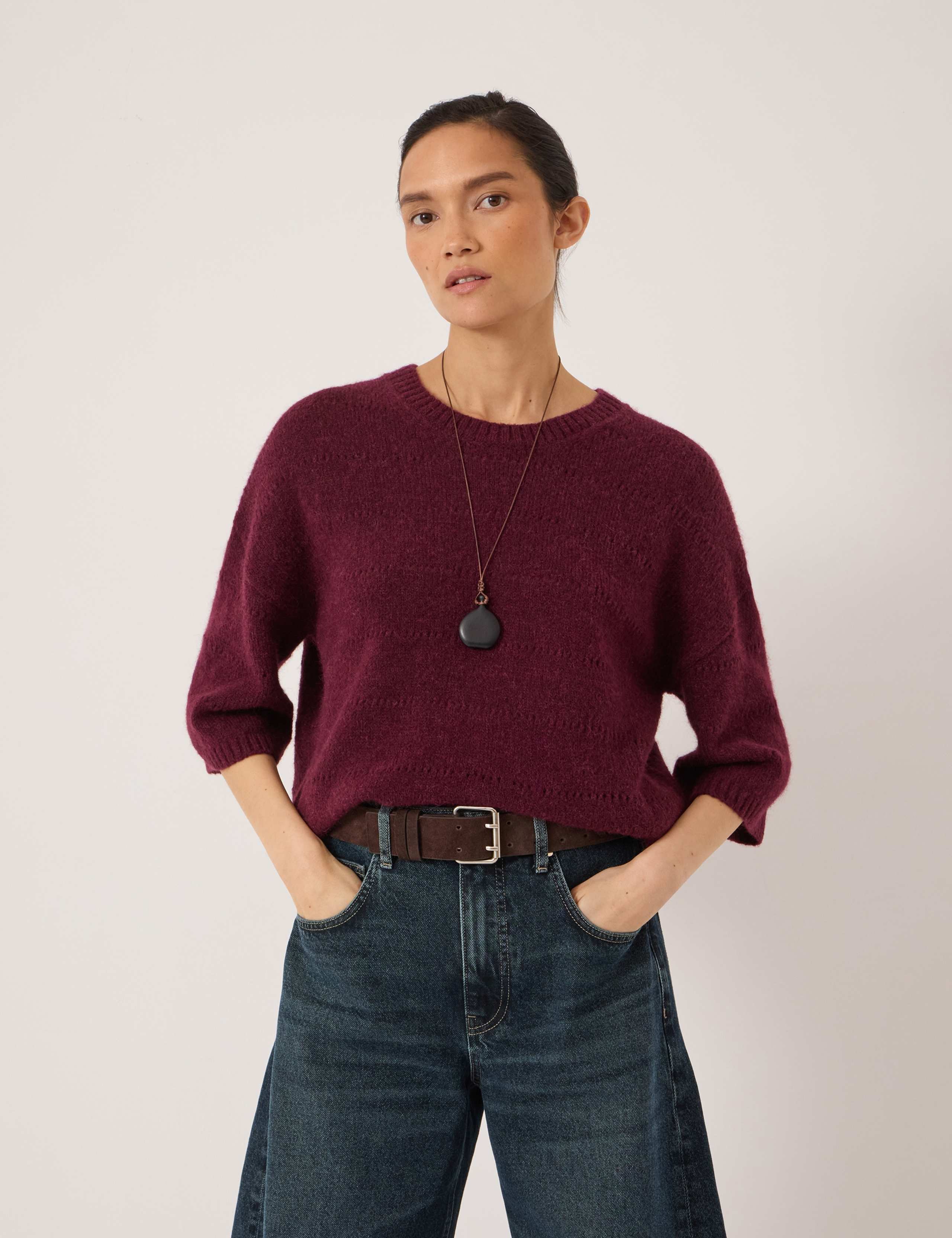 Alpaca Blend Pointelle Crew Neck Jumper