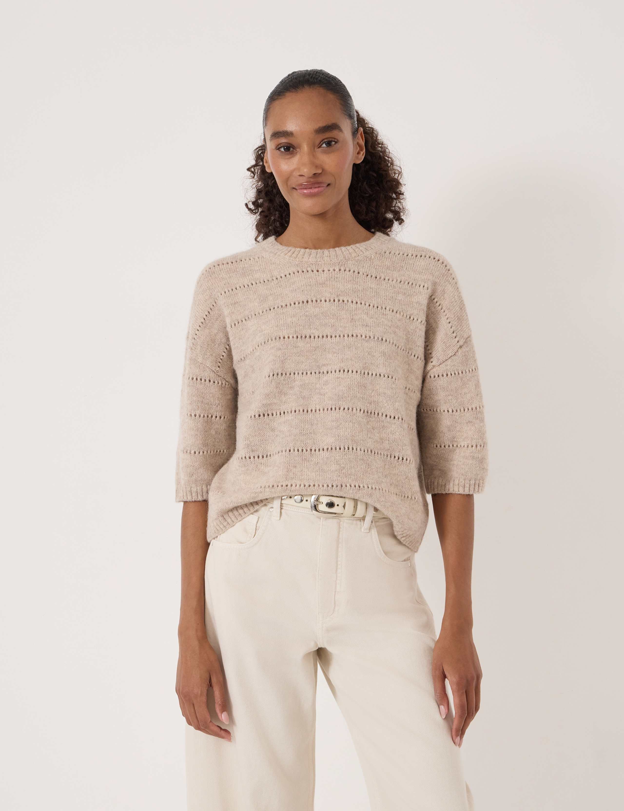 Alpaca Blend Pointelle Crew Neck Jumper