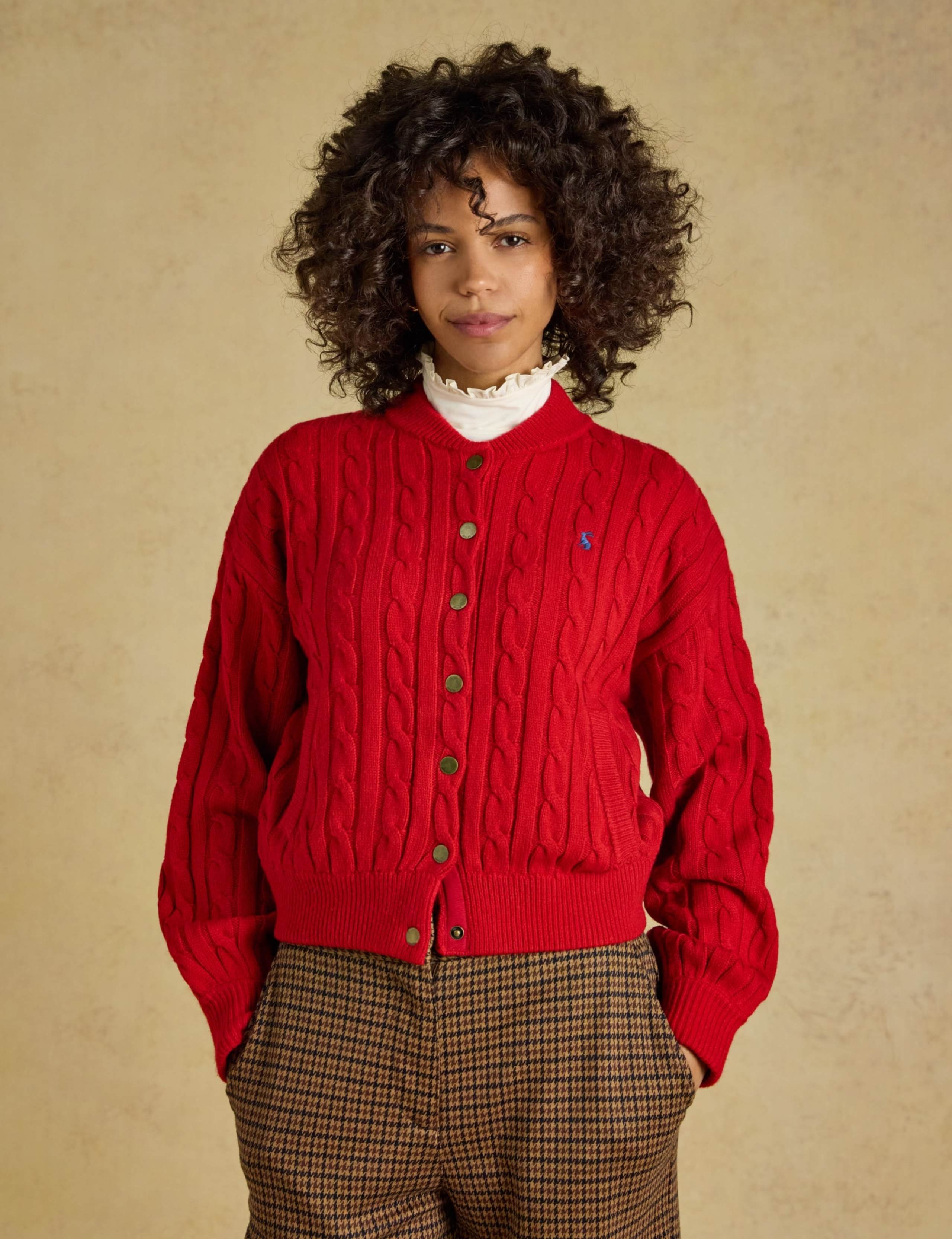 Cable Knit Collared Bomber Cardigan with Wool