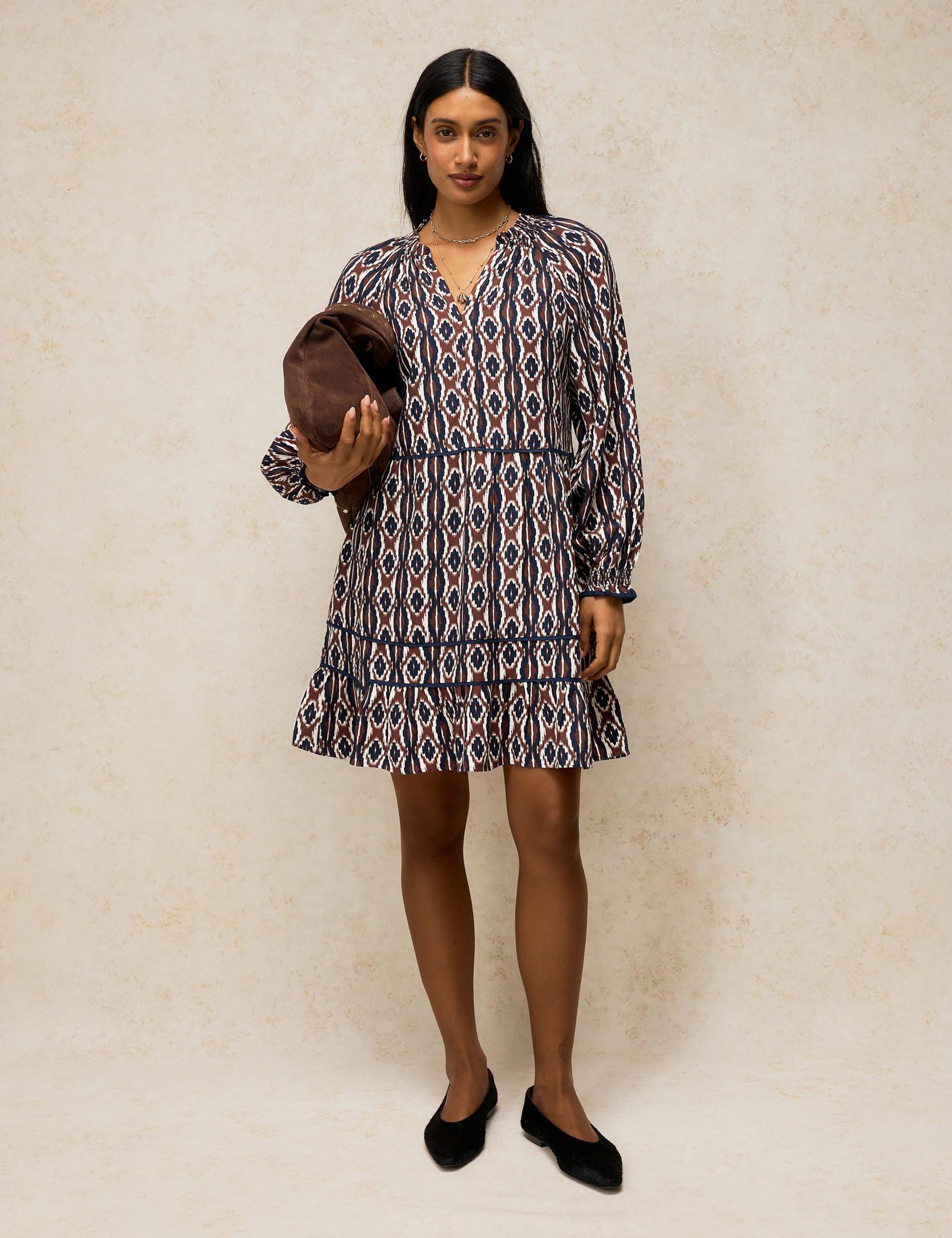 Printed Notch Neck Knee Length Swing Dress