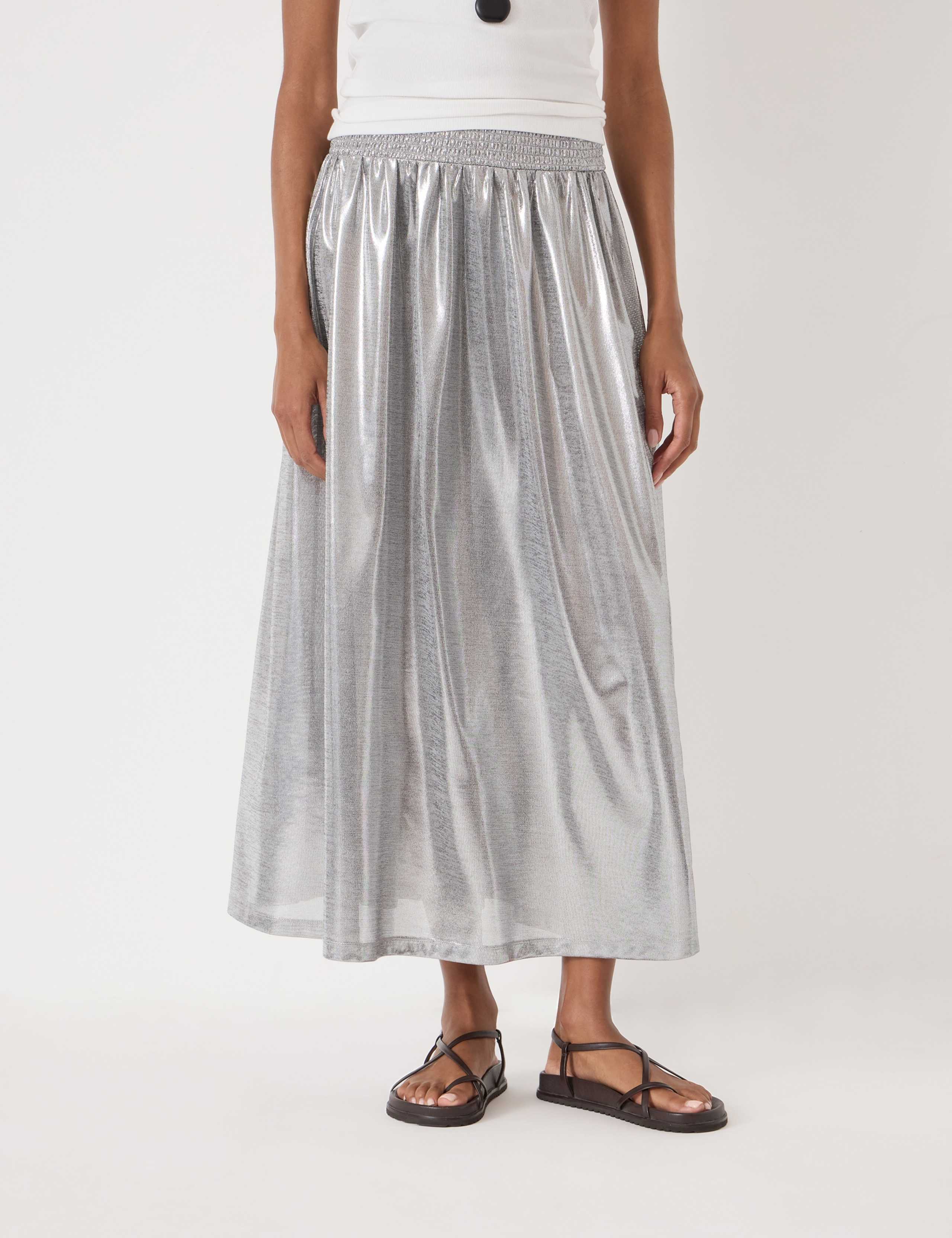 Jersey Metallic Midi A-Line Skirt