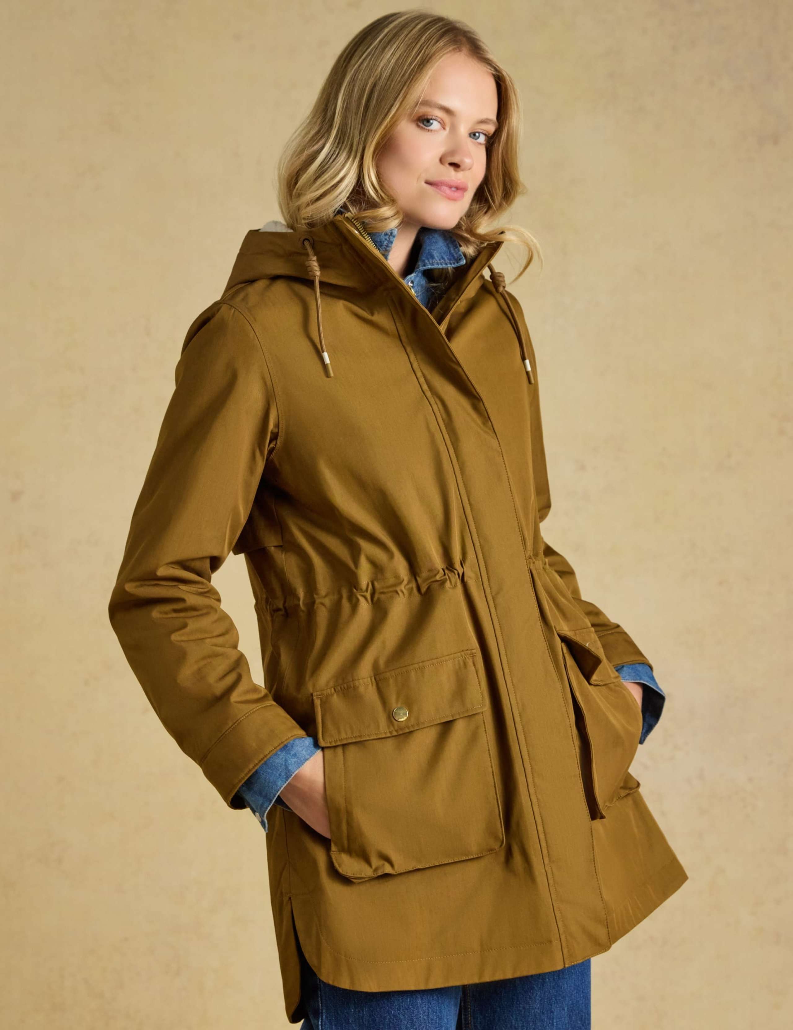 Cotton Rich Waterproof Hooded Borg Lined Raincoat