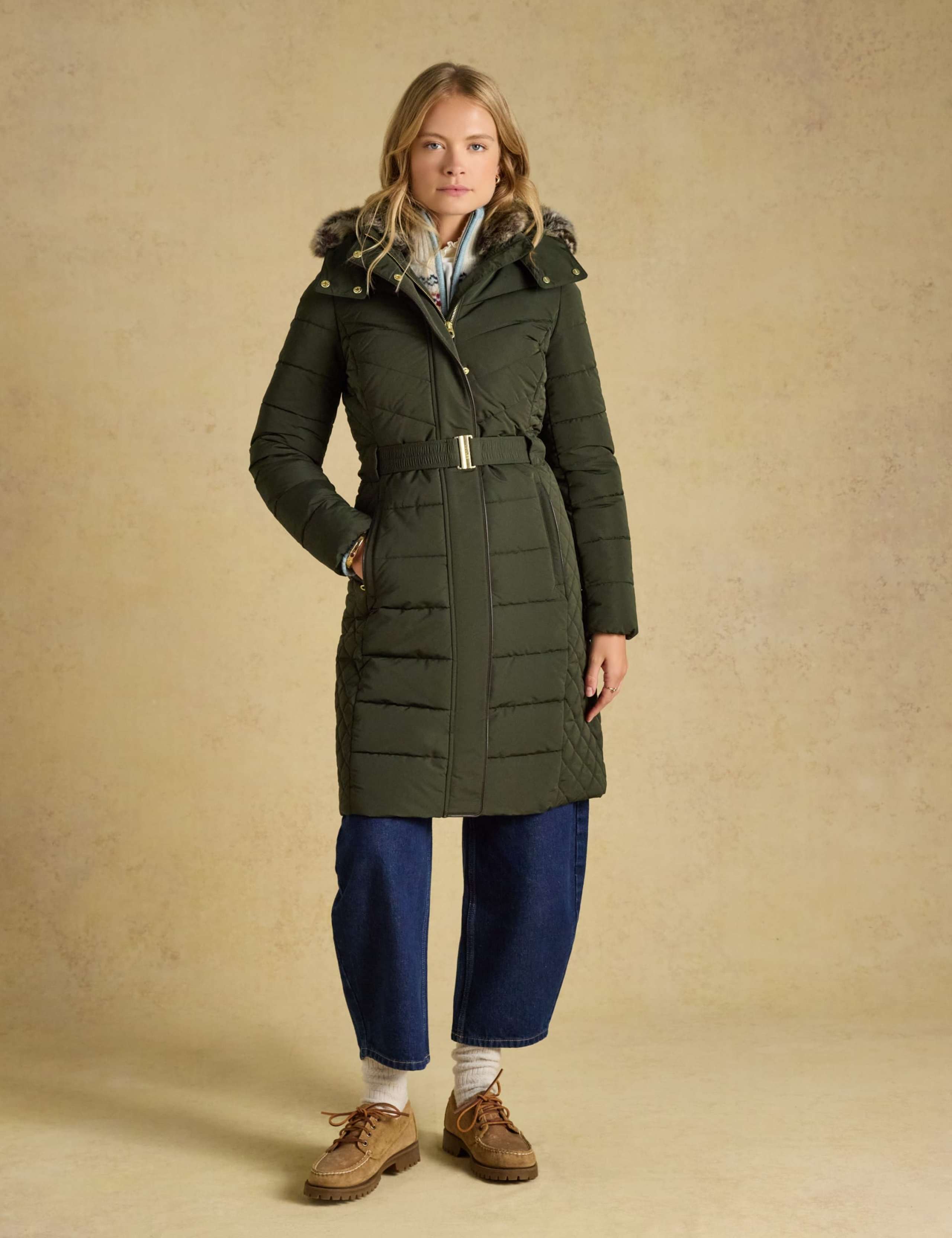 Showerproof Padded Faux Fur Trim Longline Coat