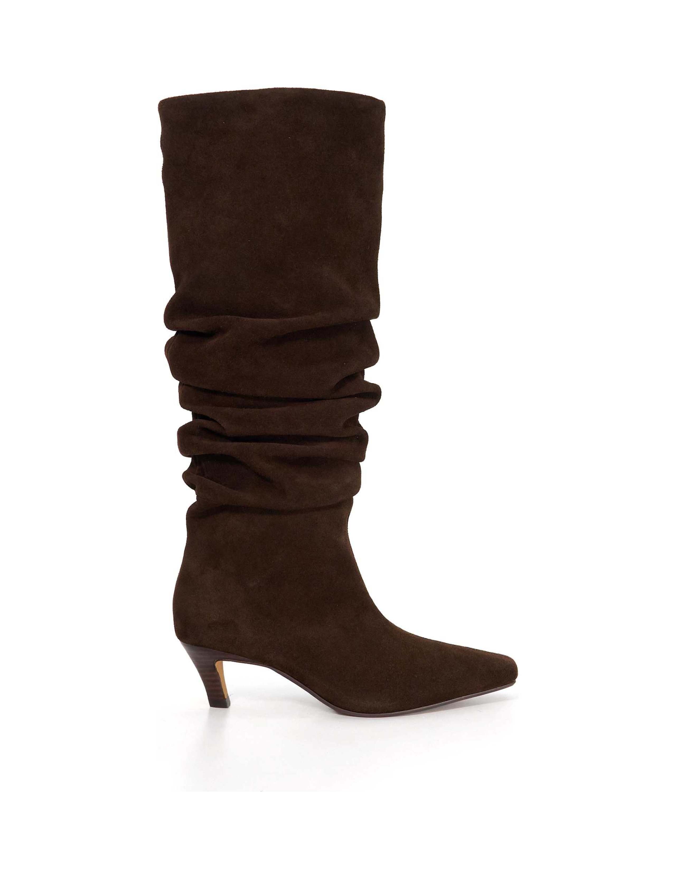 Suede Slouchy Kitten Heel Knee High Boots