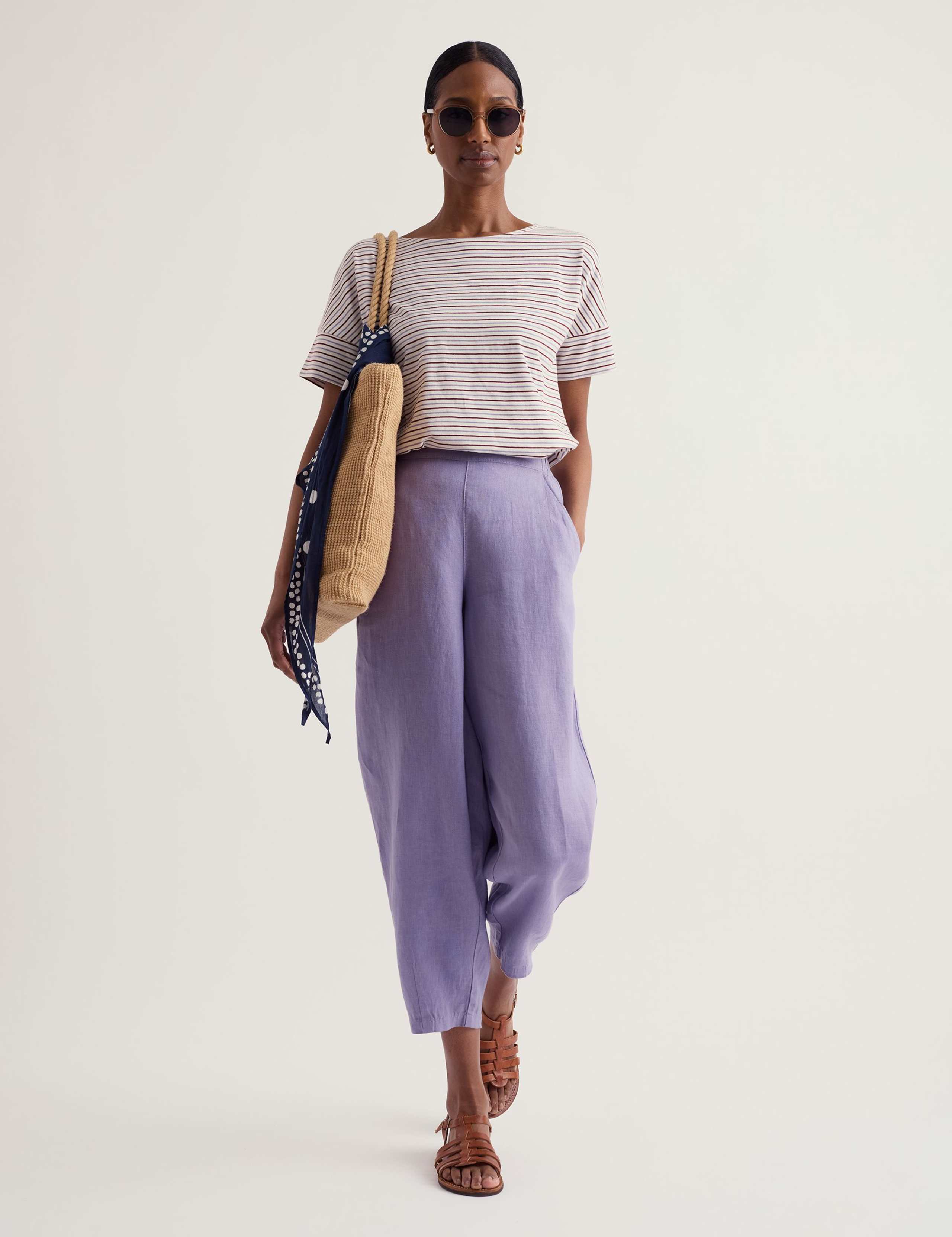 Pure Linen Tapered Cropped Trousers