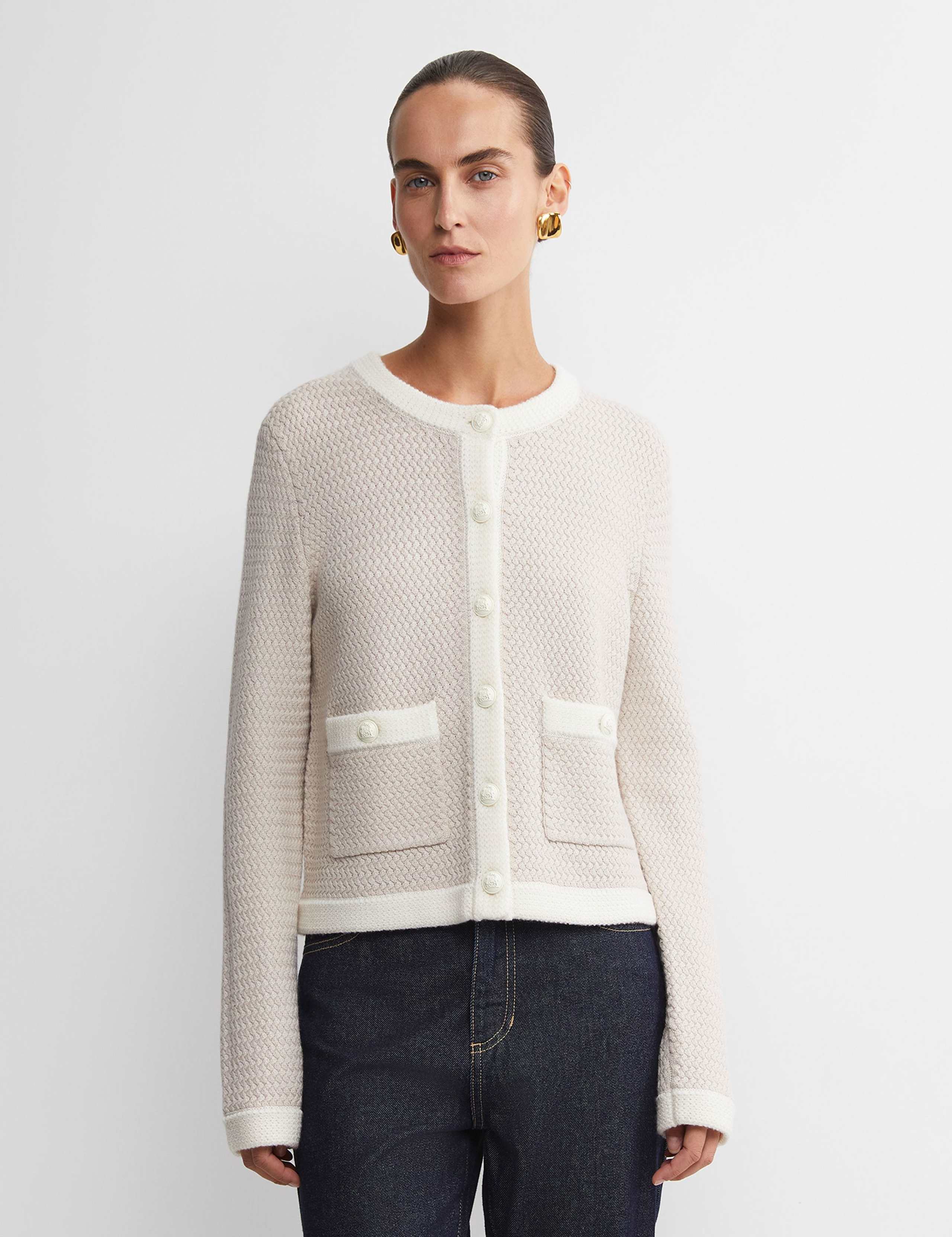 Pure Wool Striped Button Front Cardigan