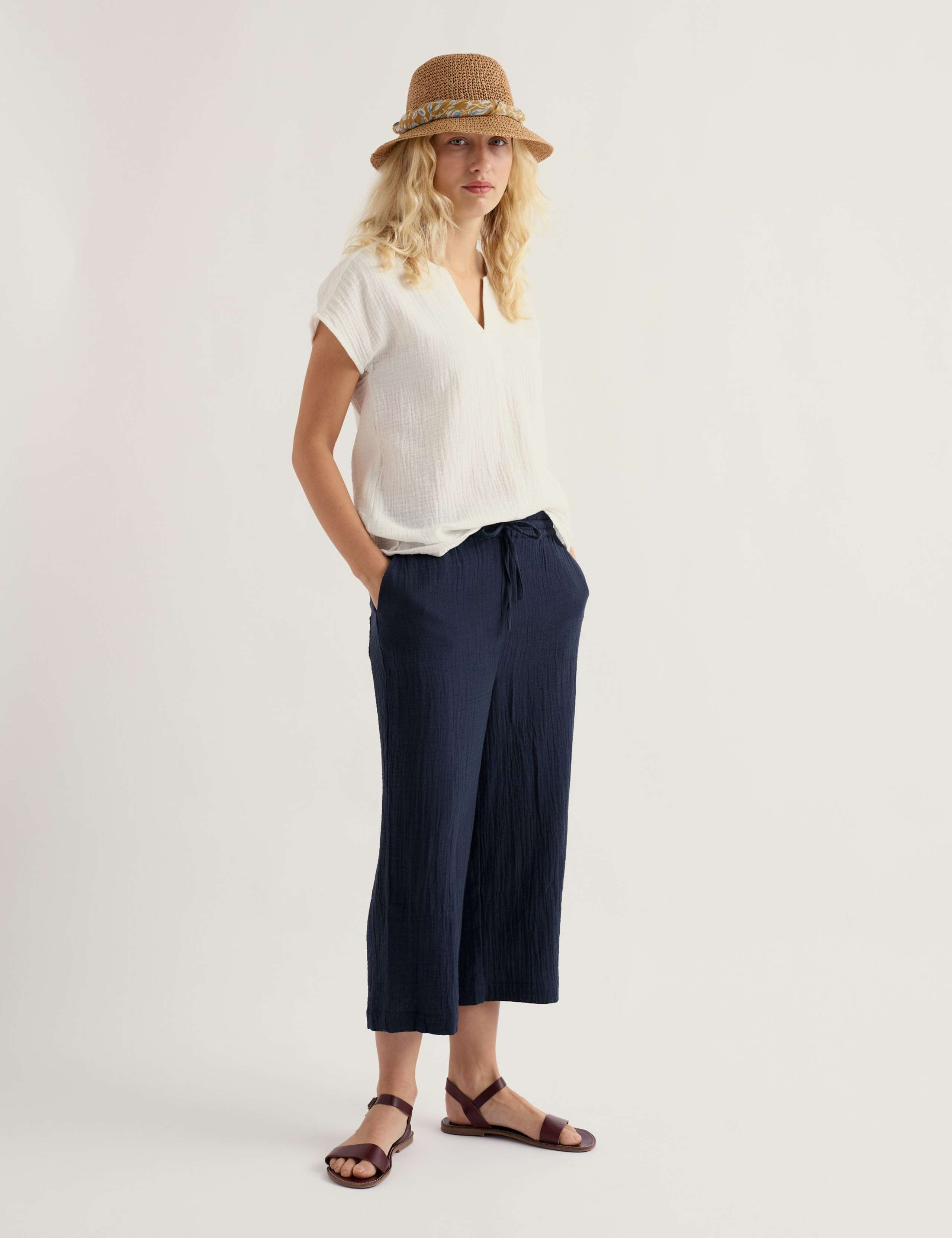 Pure Cotton Wide Leg Cropped Culottes