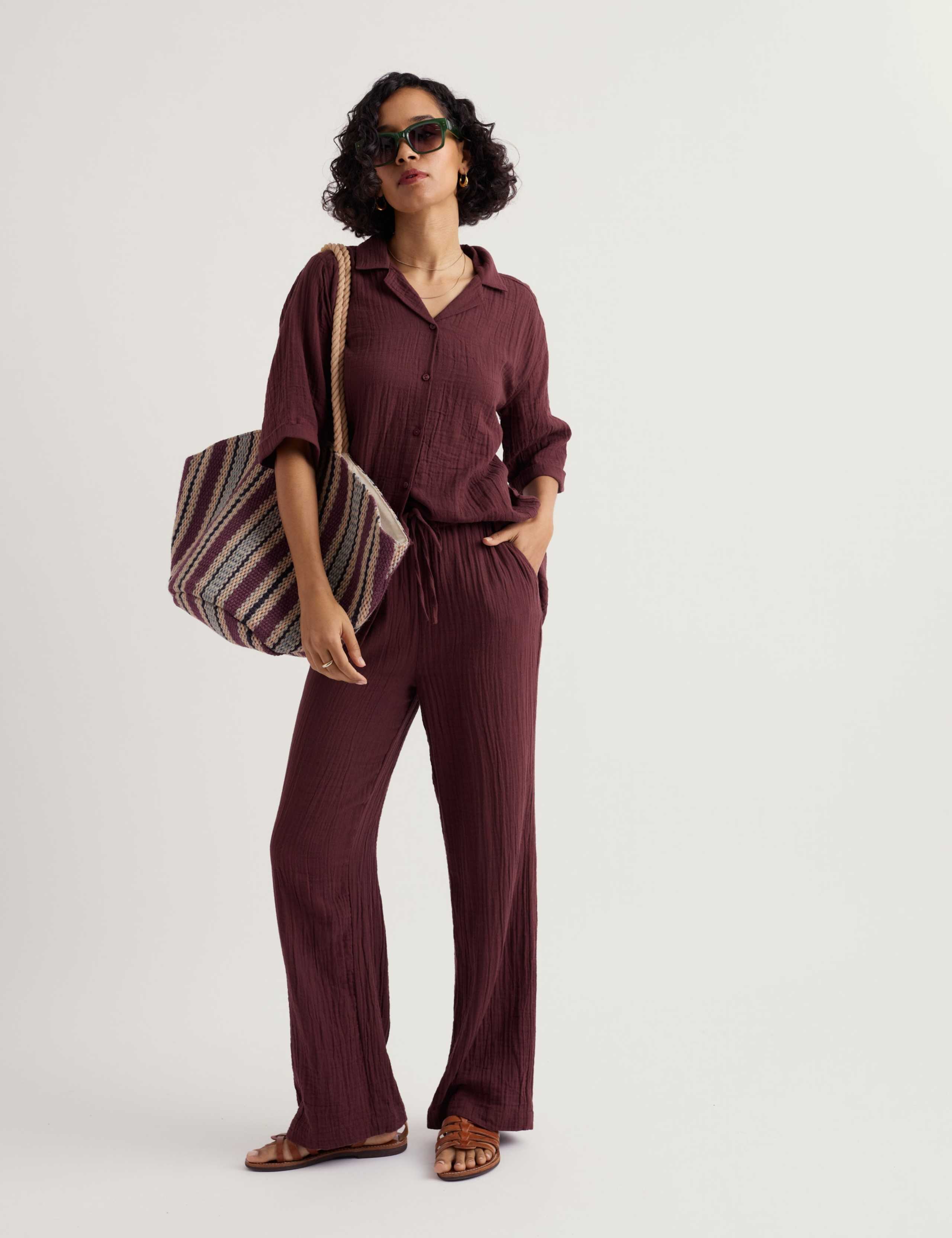 Pure Cotton Crinkle Wide Leg Beach Trousers