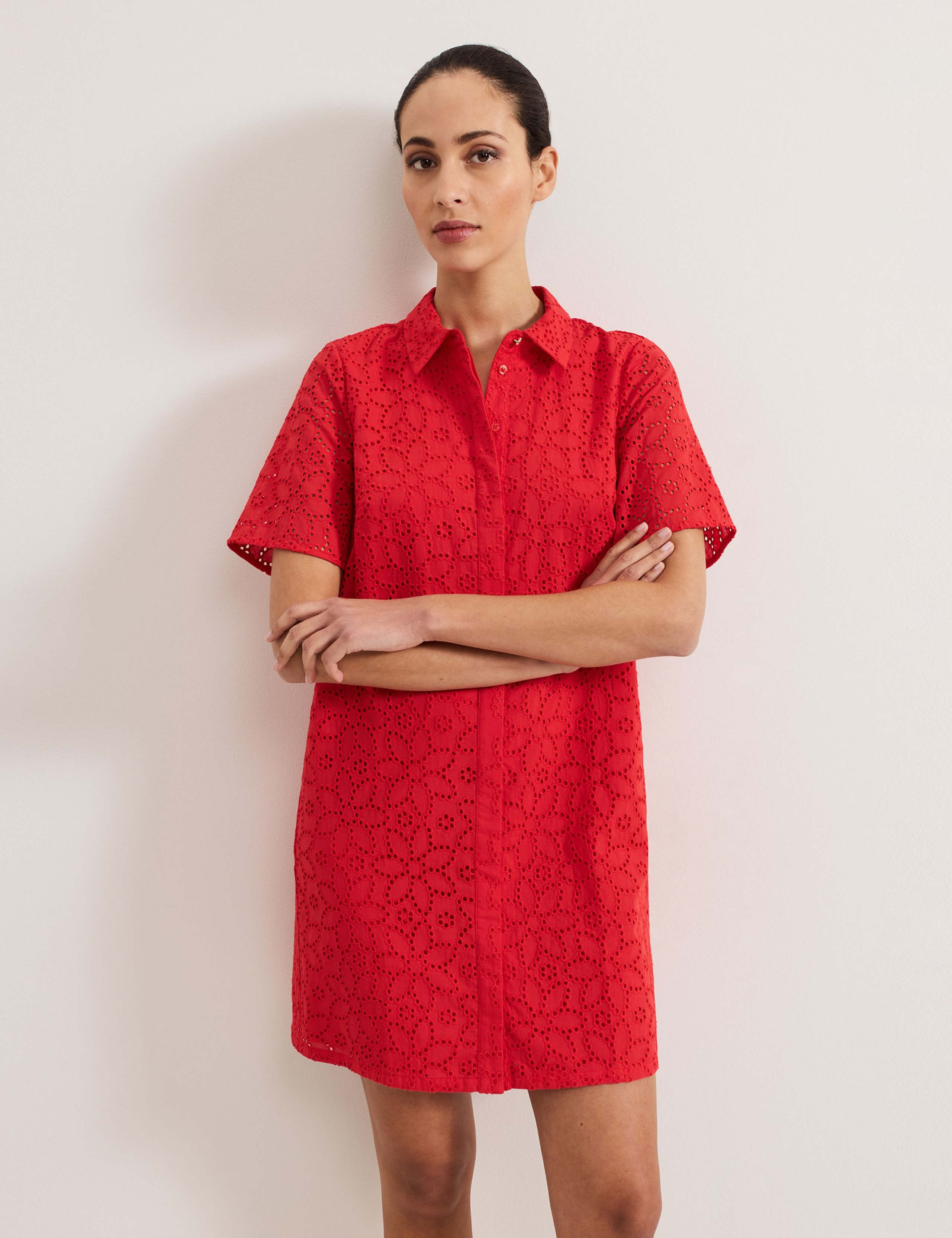 Pure Cotton Floral Broderie Mini Shirt Dress
