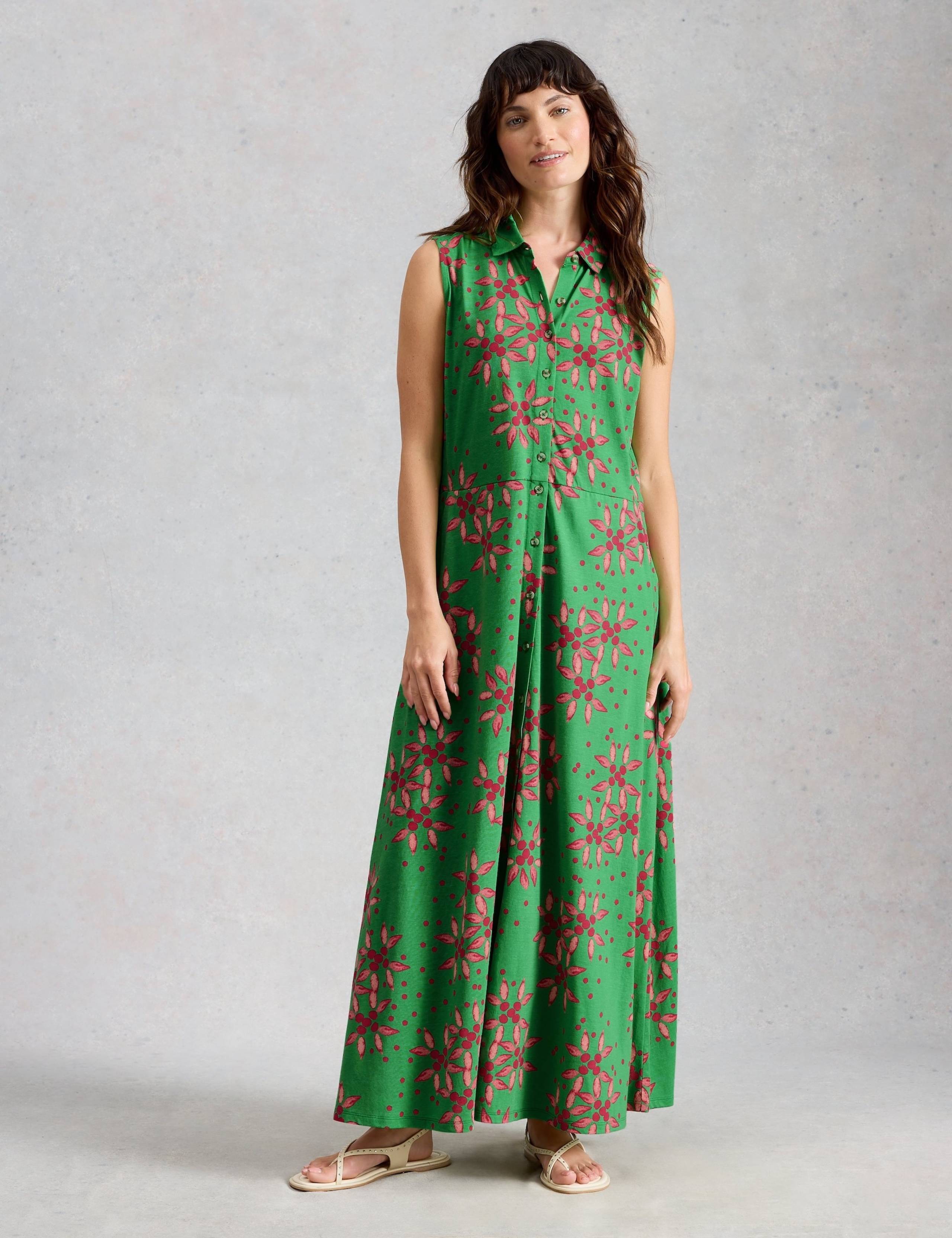 Jersey Geometric Collared Maxi Shirt Dres