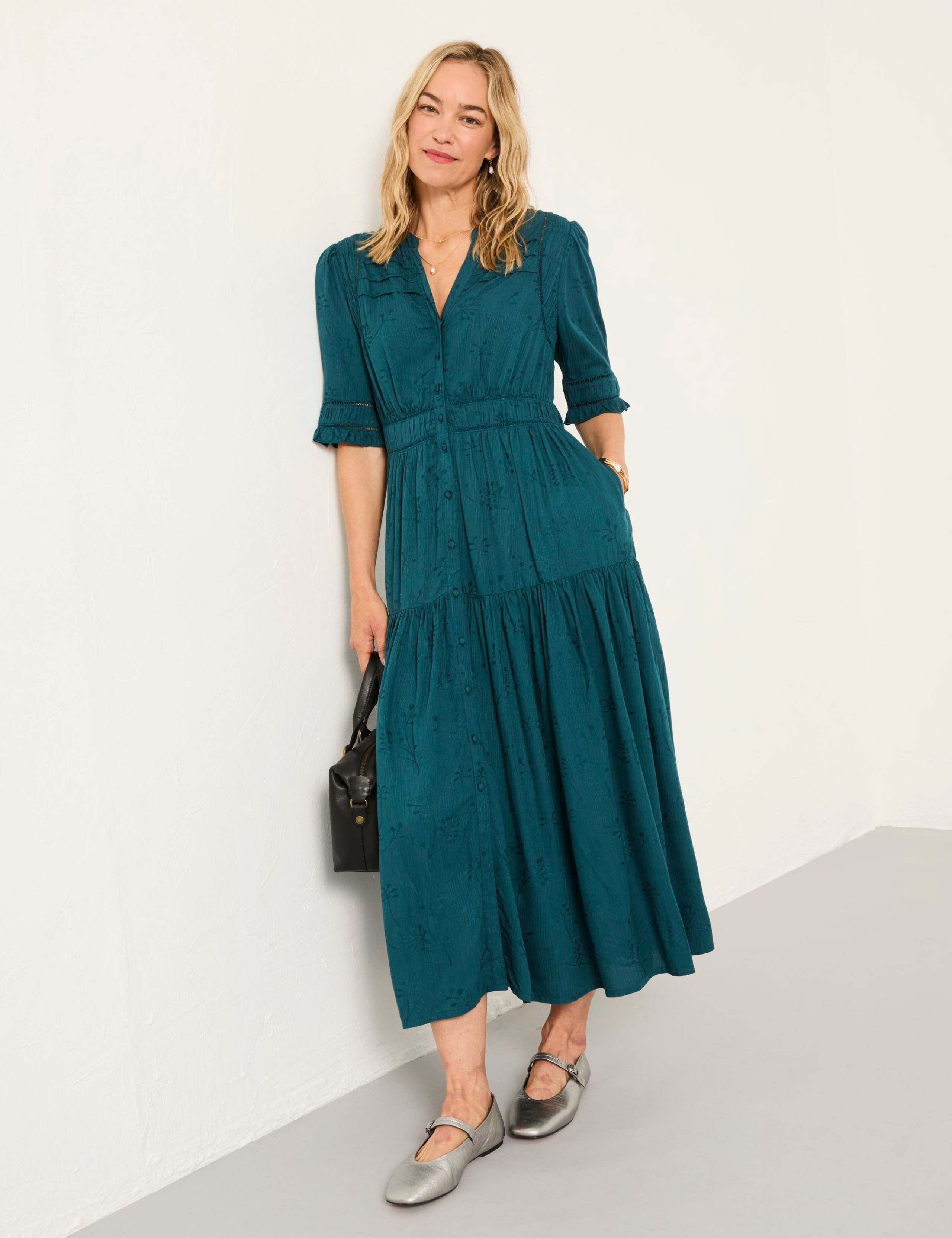 Notch Neck Printed Midi Dress