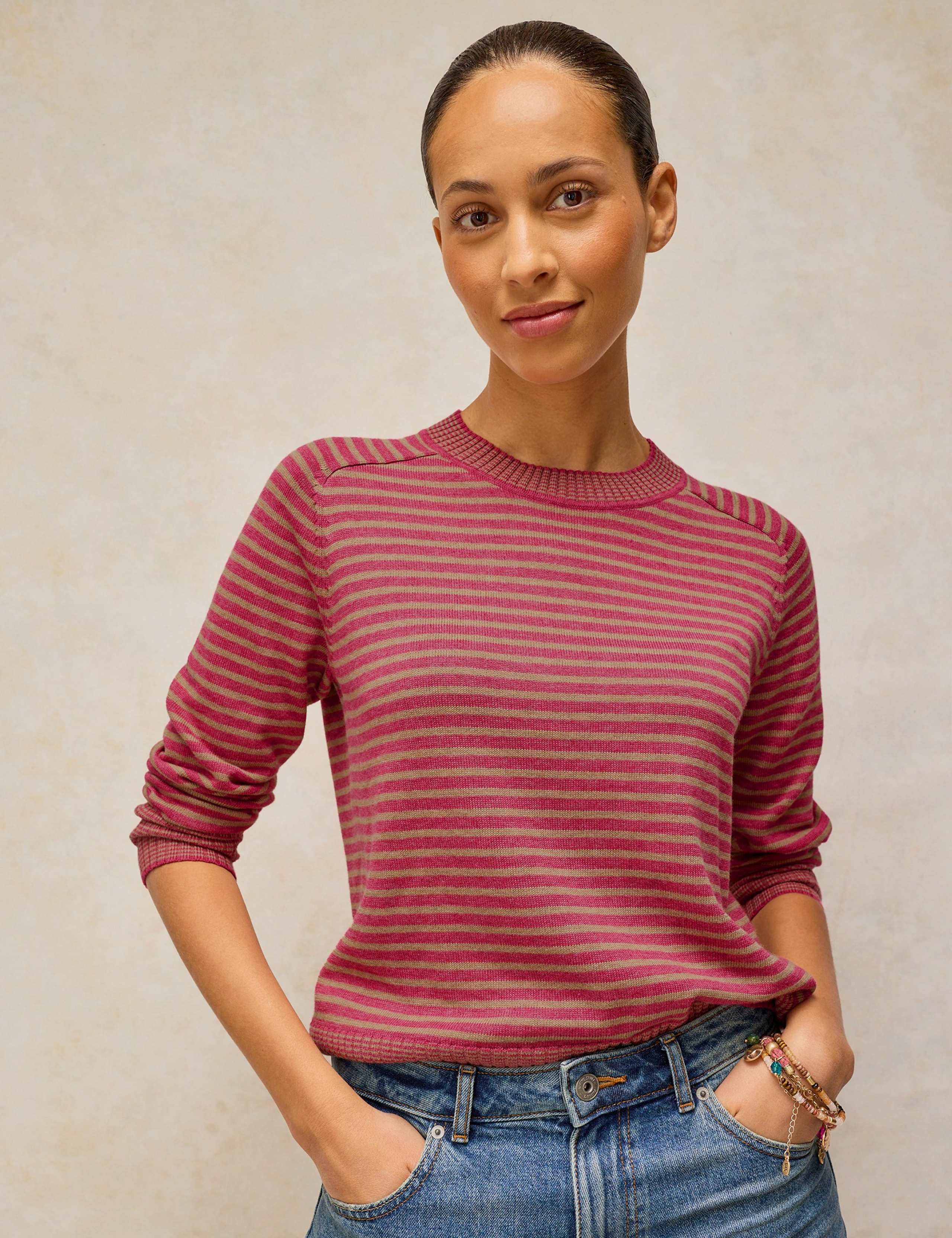 Cotton Rich Striped Crew Neck Jumper
