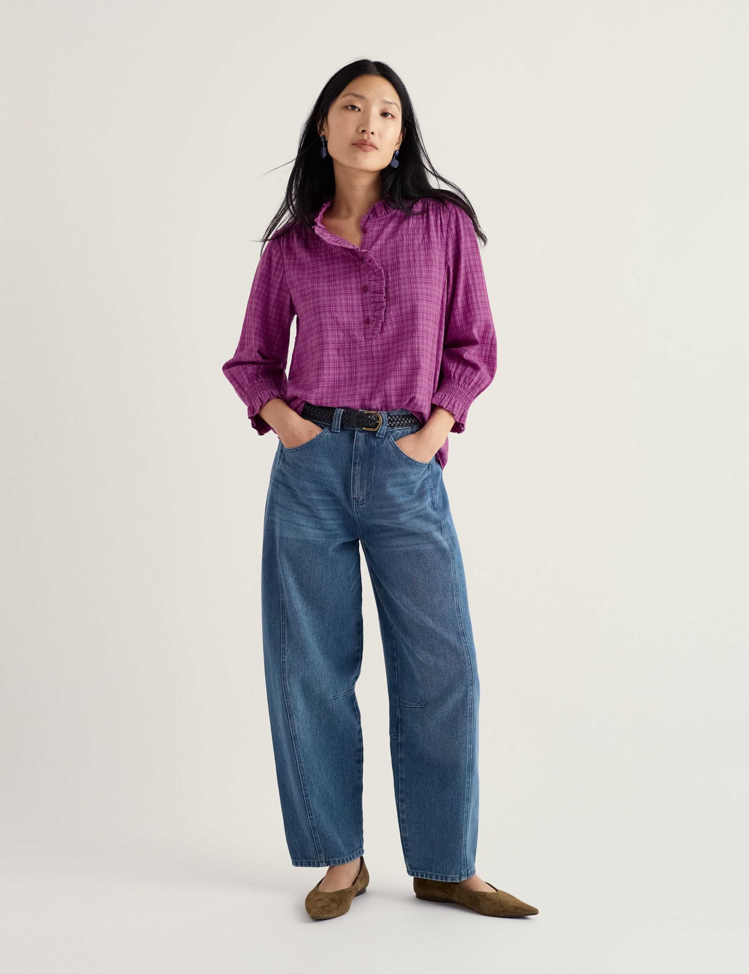 Cotton Rich Checked Ruffle Top