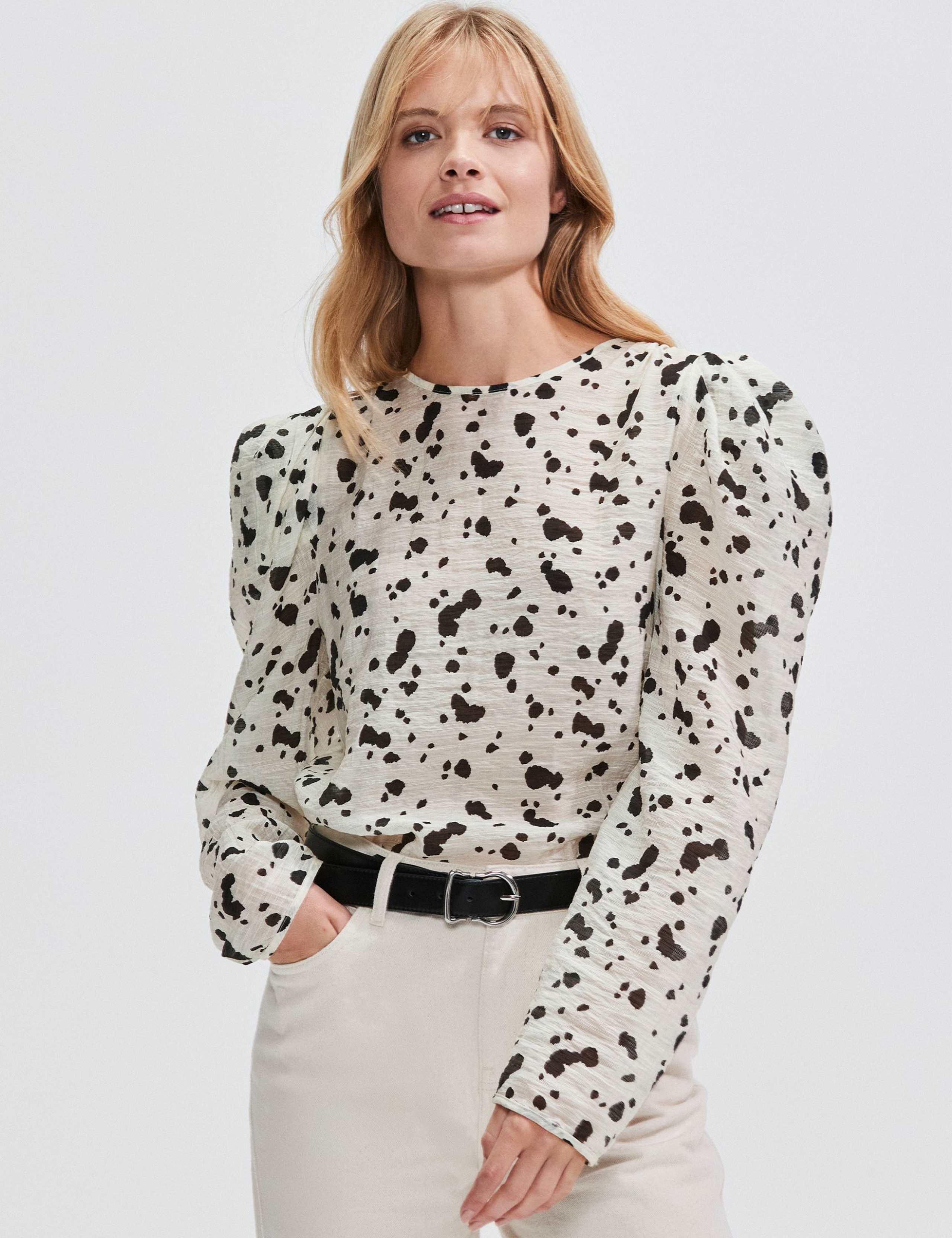Dalmatian Print Puff Sleeve Blouse