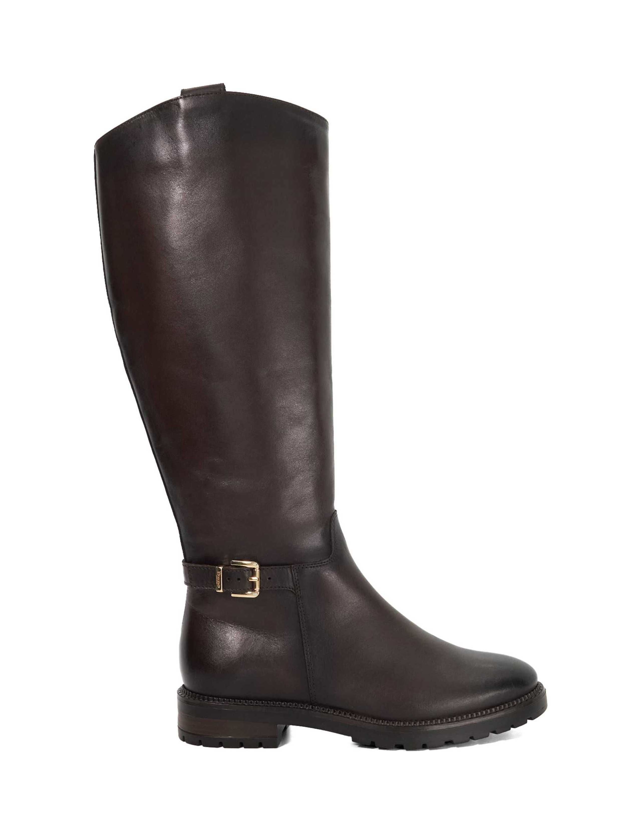 Leather Buckle Cleated Flat Knee High Boots