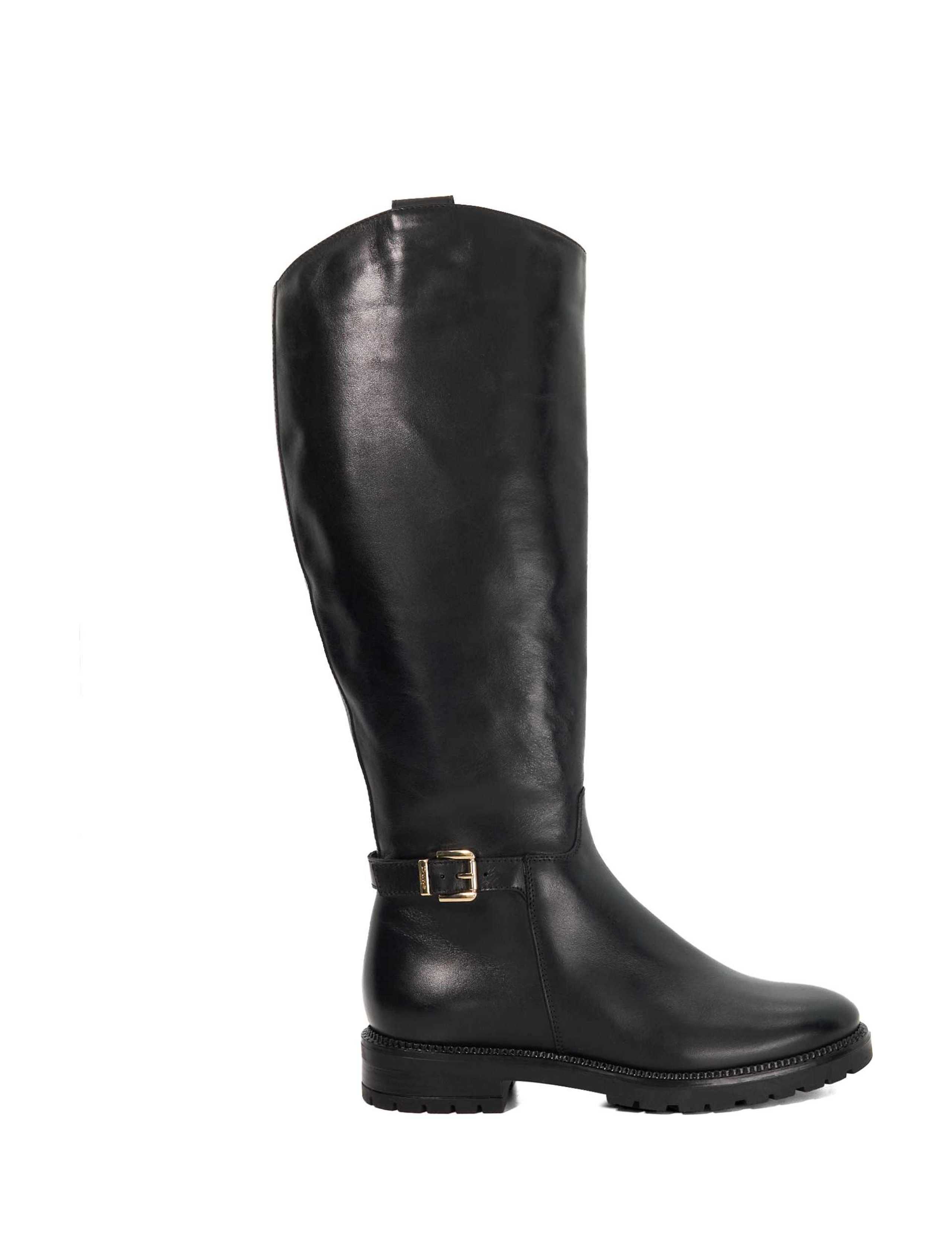 Leather Buckle Cleated Flat Knee High Boots