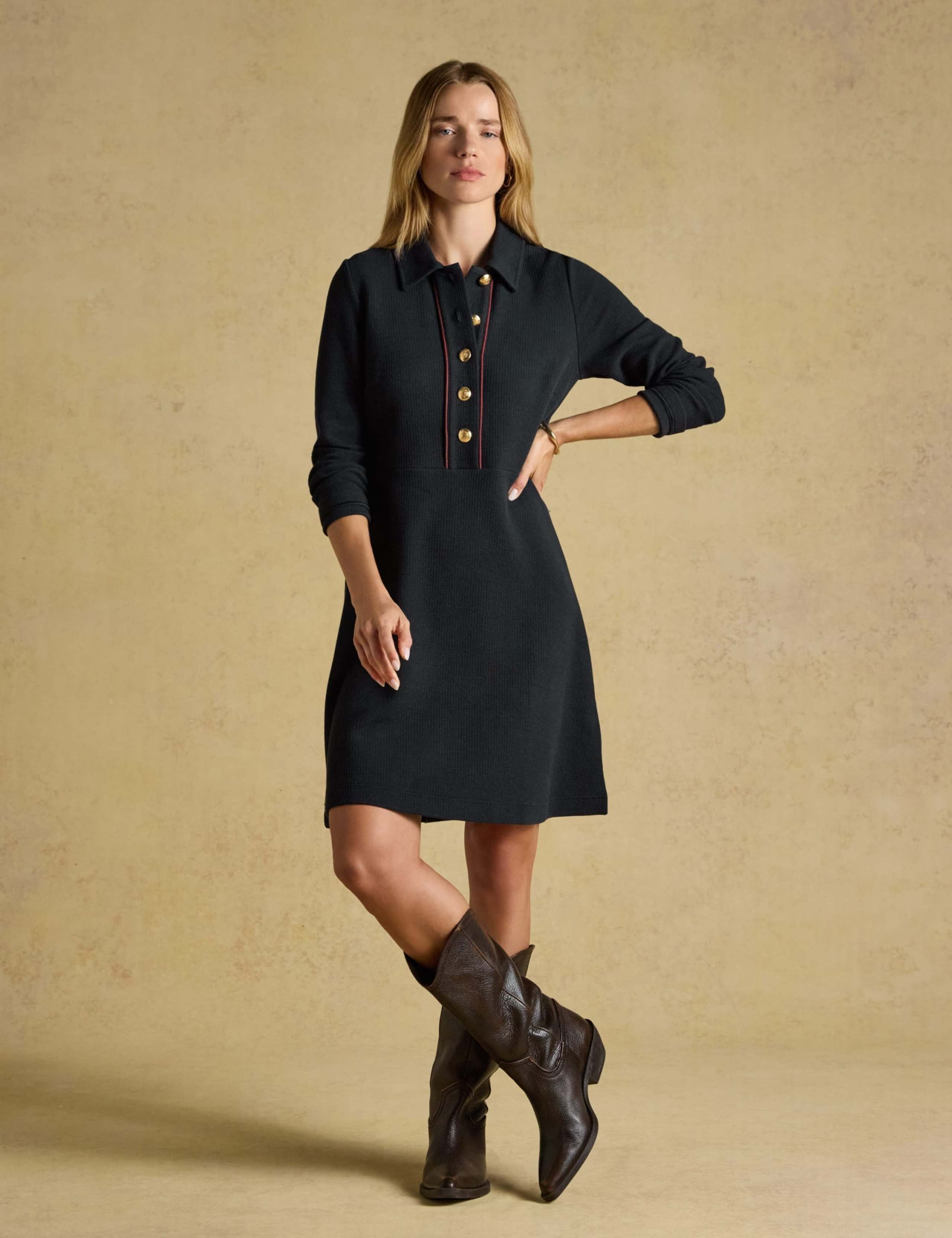 Cotton Rich Jacquard Knee Length Shirt Dress