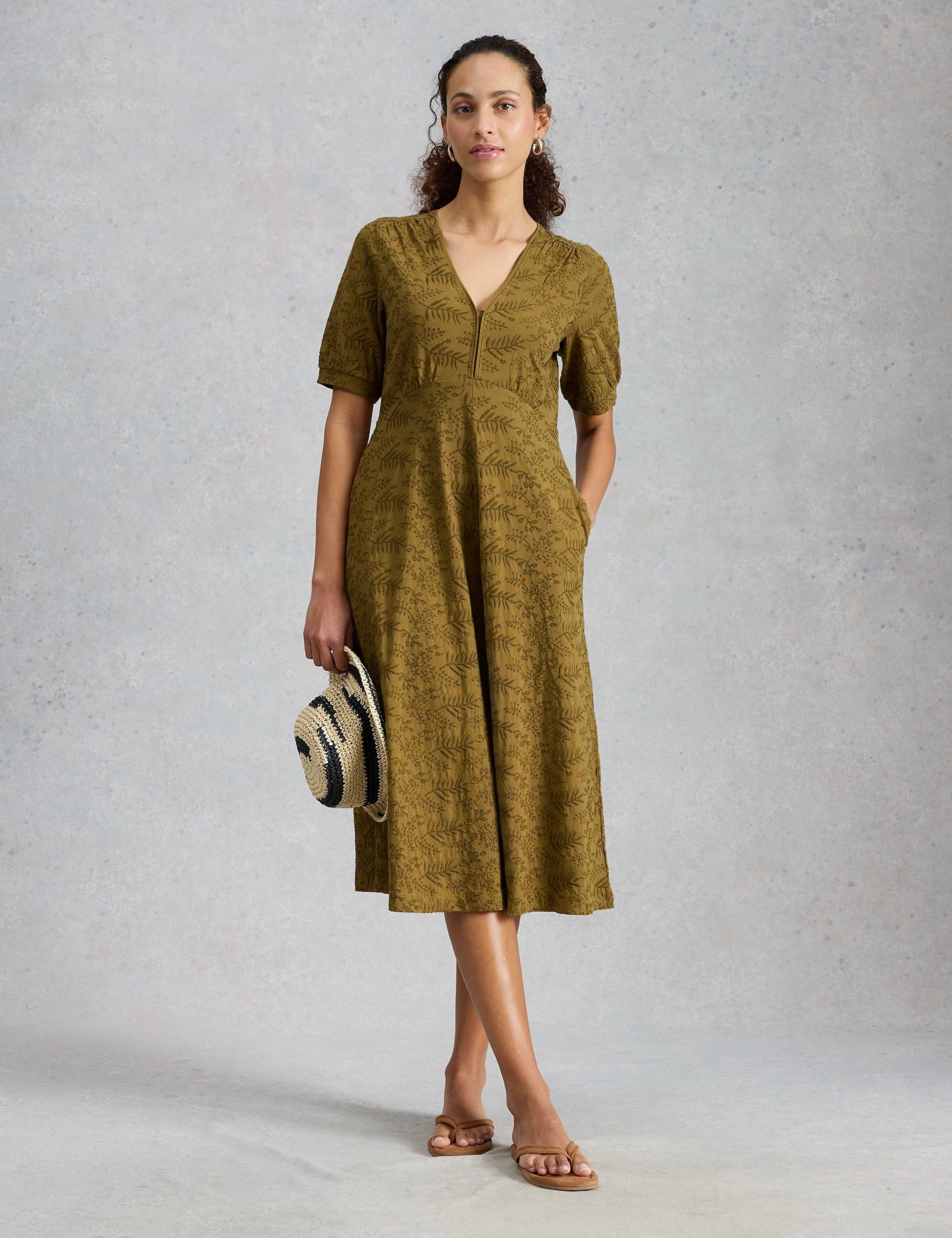 Pure Cotton Jersey Embroidered Midi Dress