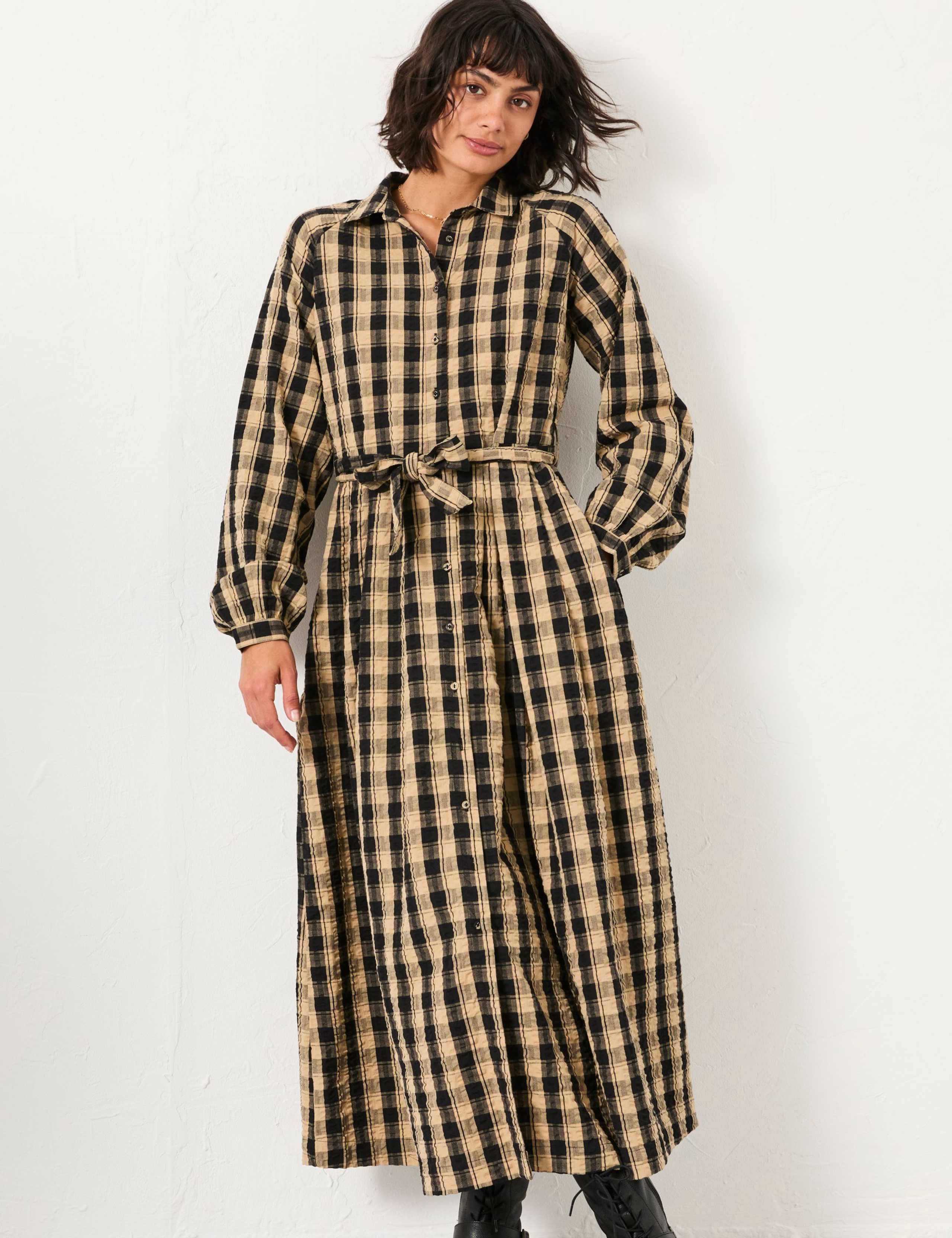 Pure Cotton Collared Checked Shirt Dress
