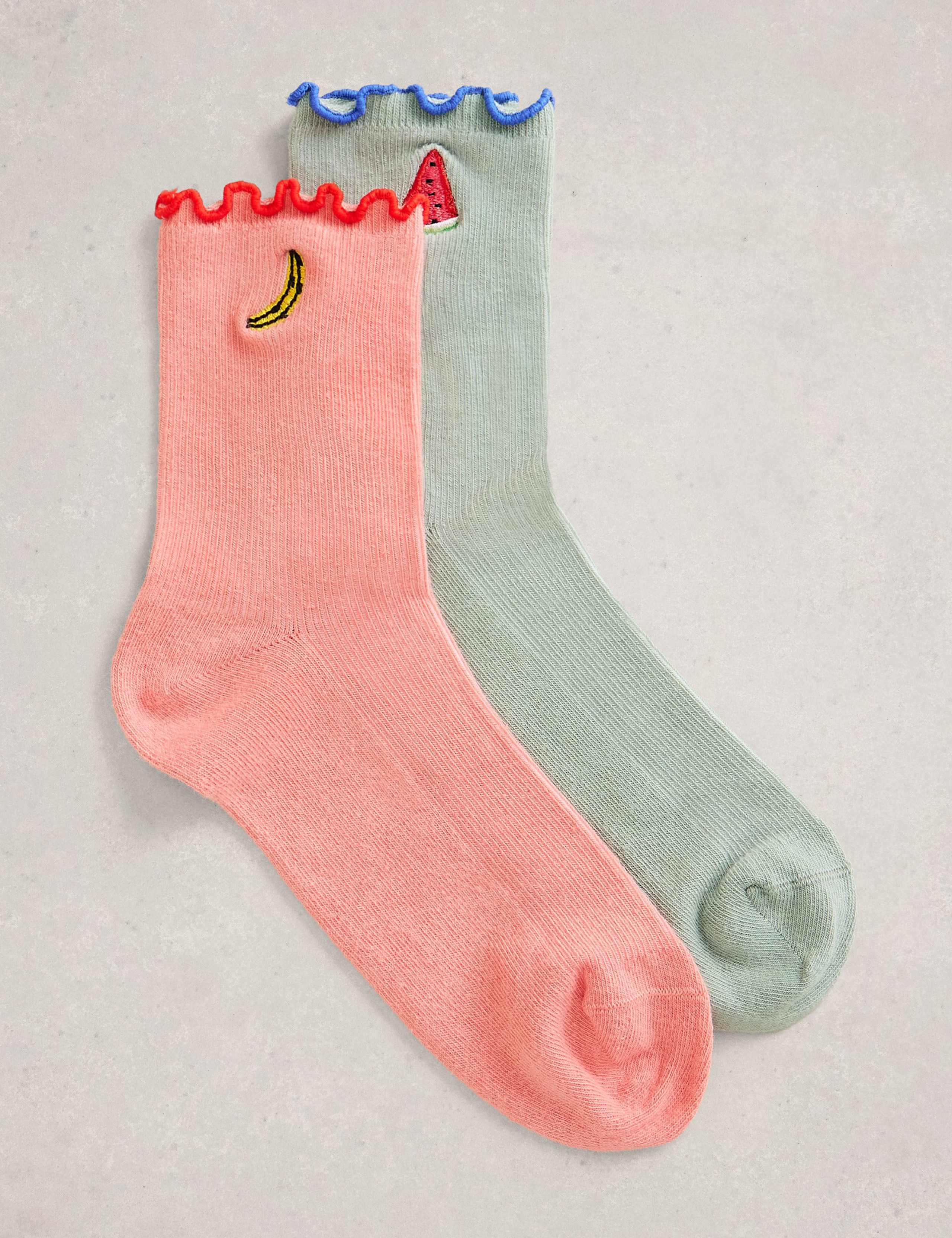 2 Pack Cotton Rich Fruit Ankle High Socks