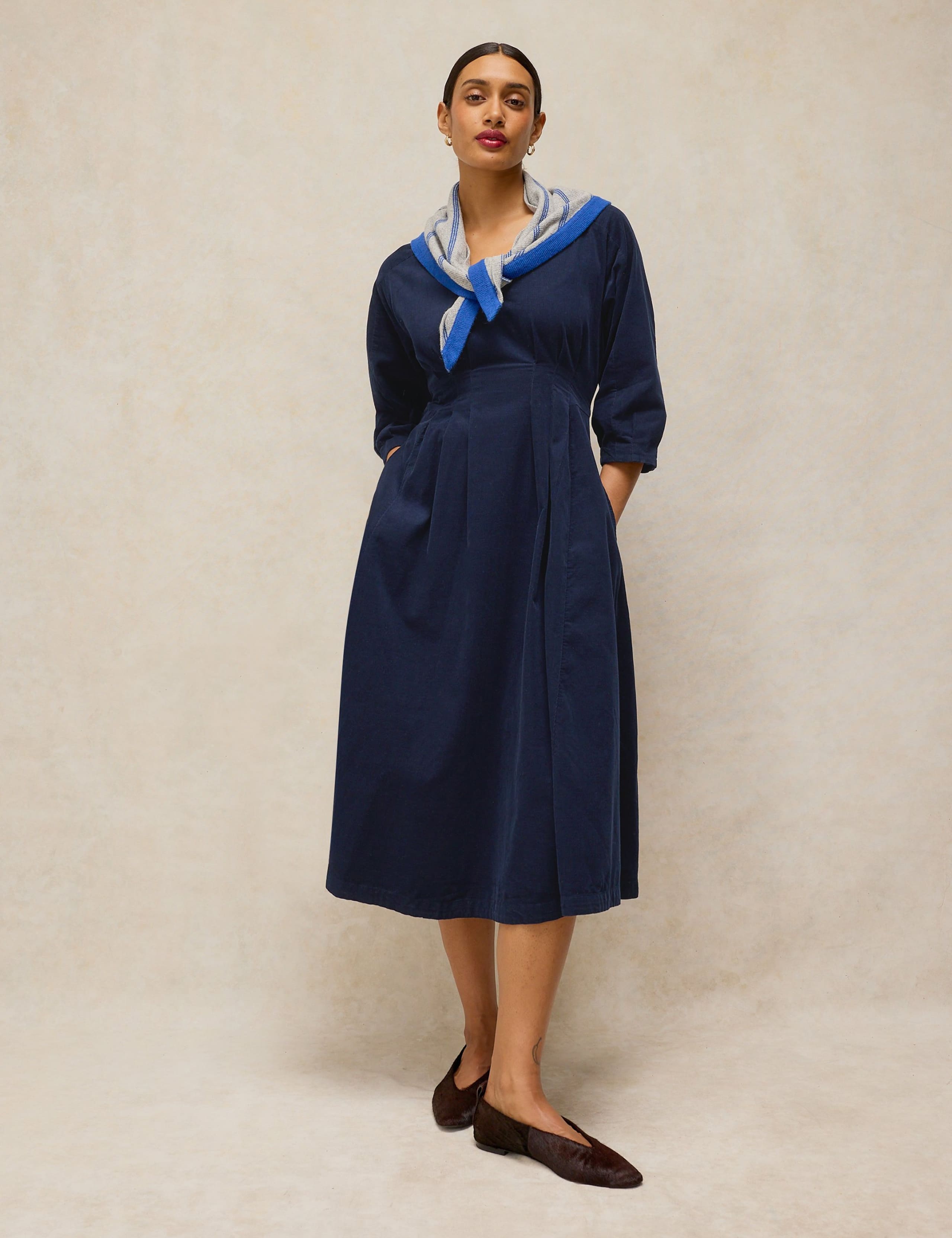 Cord V Neck Maxi Tea Dress