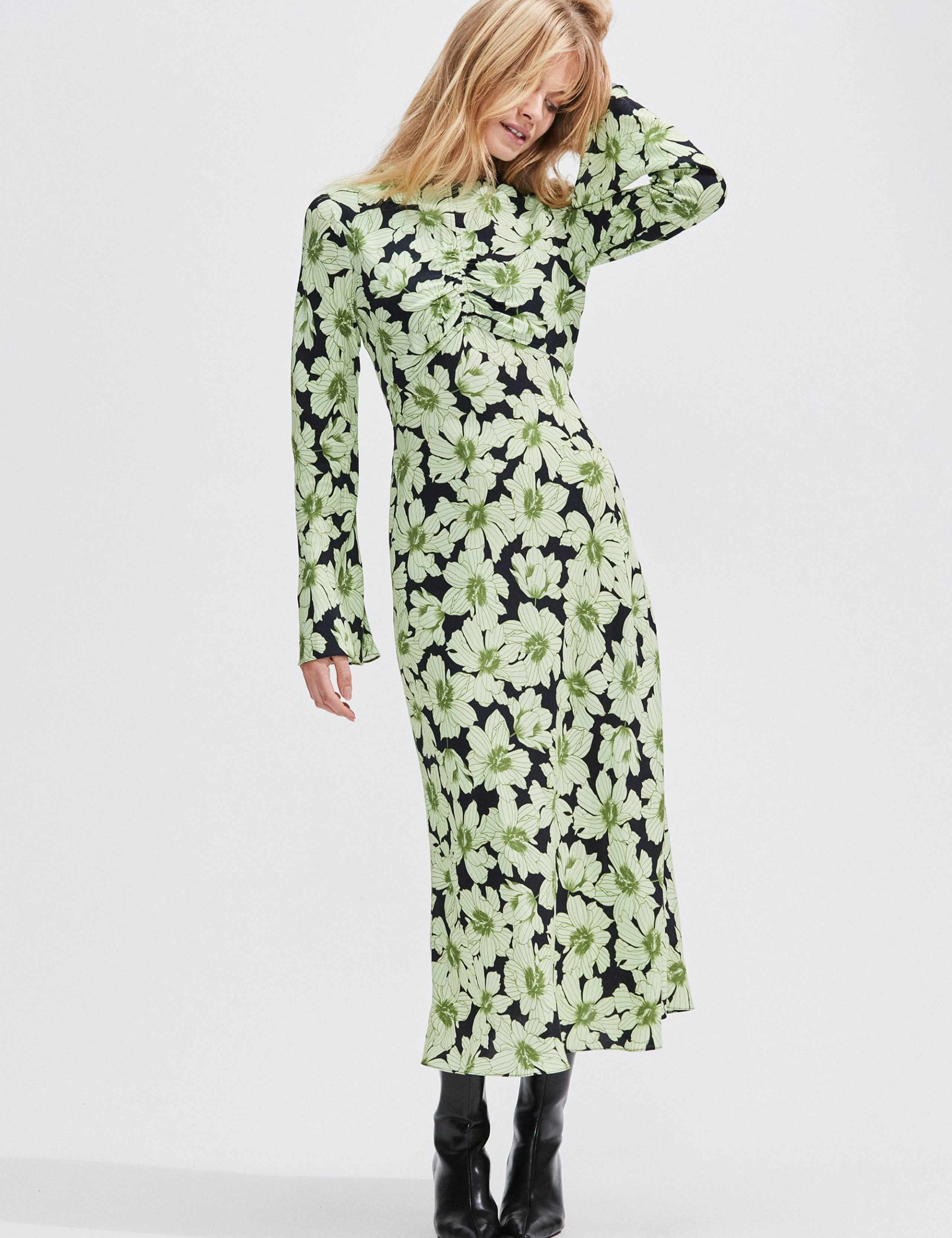 Floral Flute Sleeve Midaxi Tea Dress