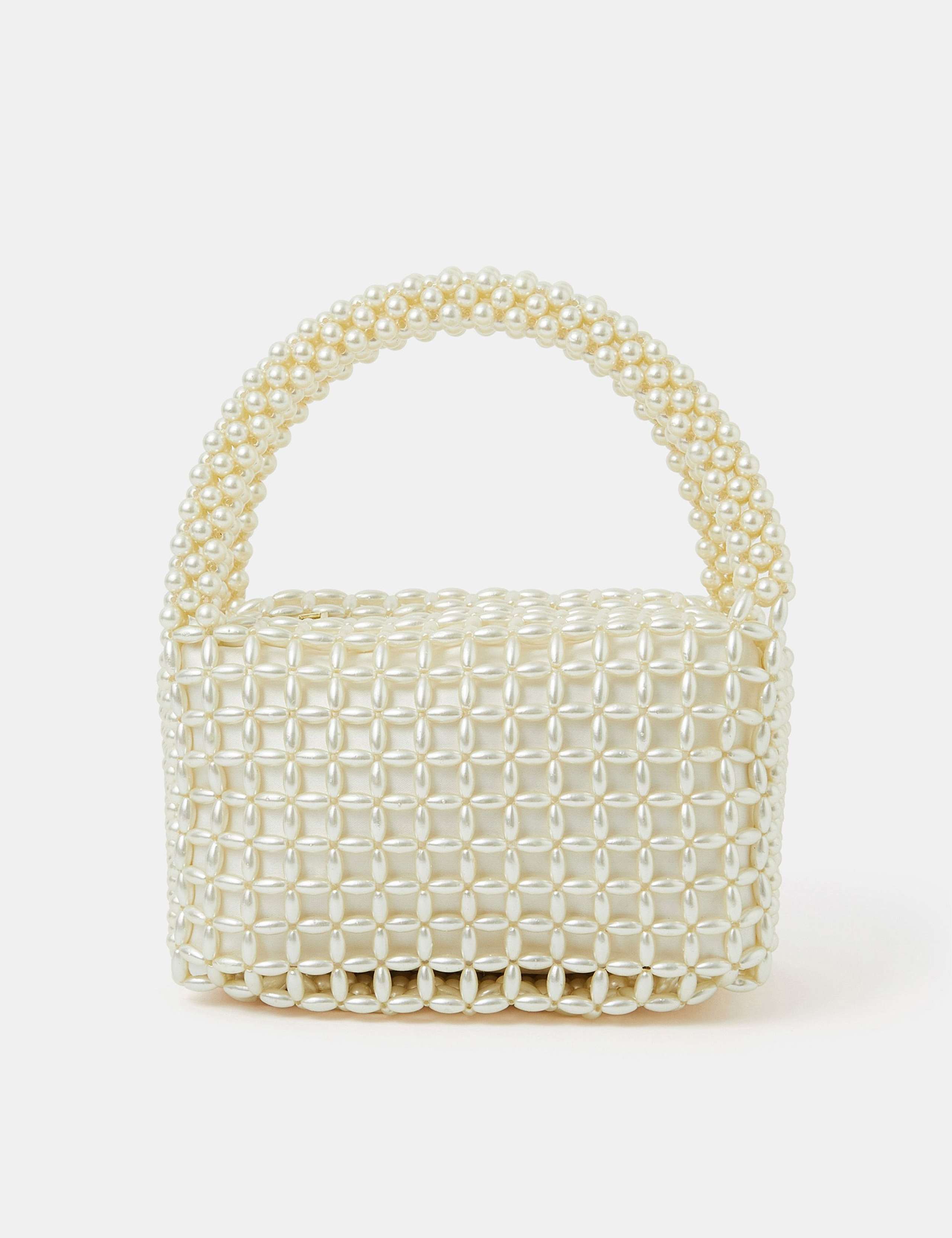 Beaded Woven Top Handle Clutch Bag