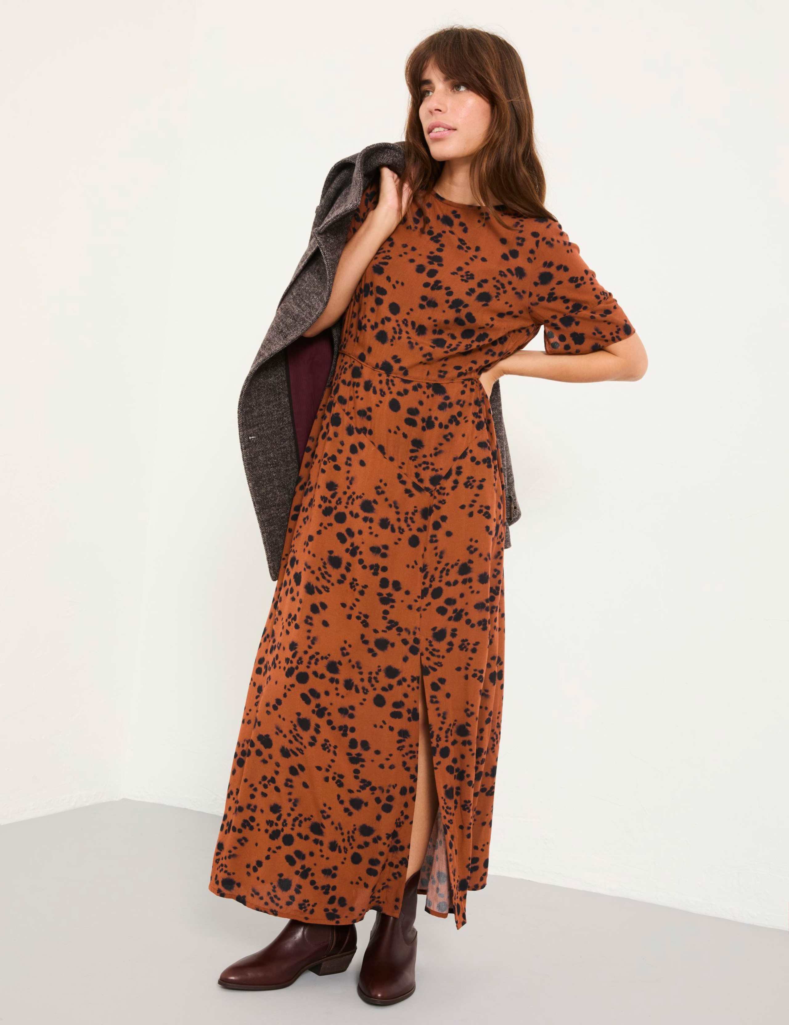 Animal Print Round Neck Midi Tea Dress