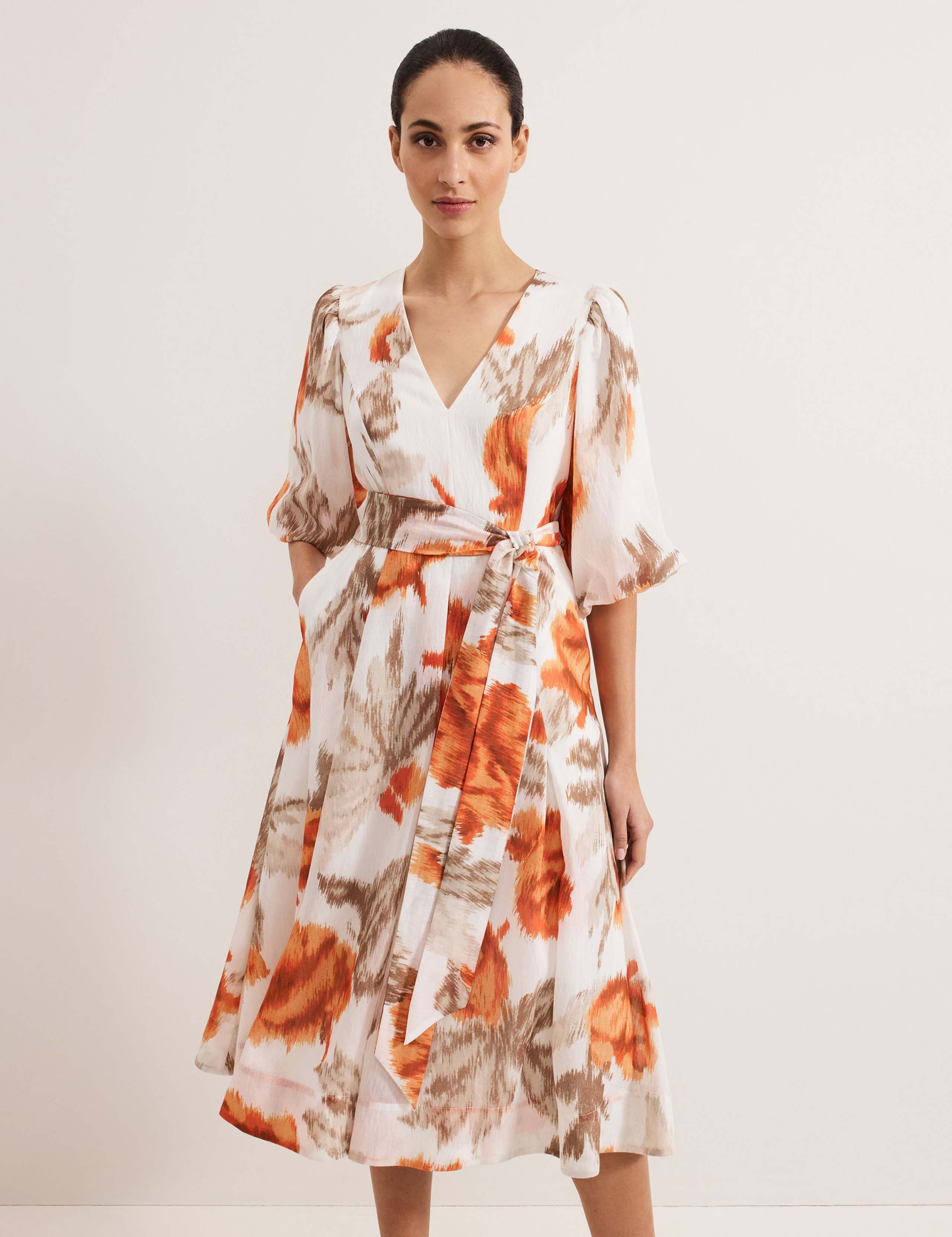 Floral Tie Front Midi Skater Dress