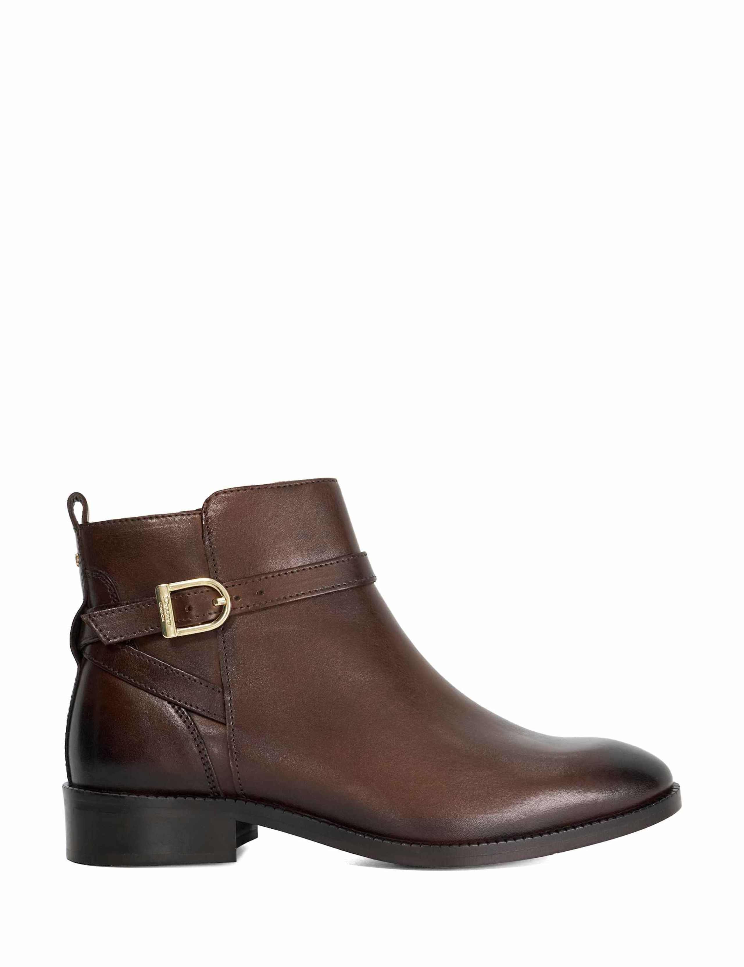 Leather Buckle Block Heel Ankle Boots